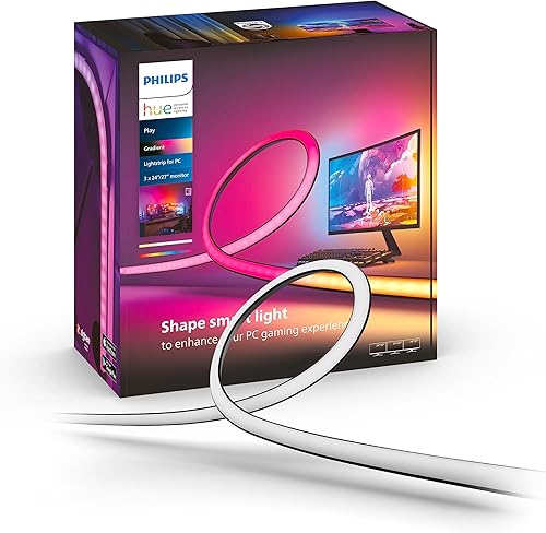 Philips Hue Play Gradient Lightstrip para monitores de PC de configuración de triple monitor, luz blanca y de color (requiere puente de tono),