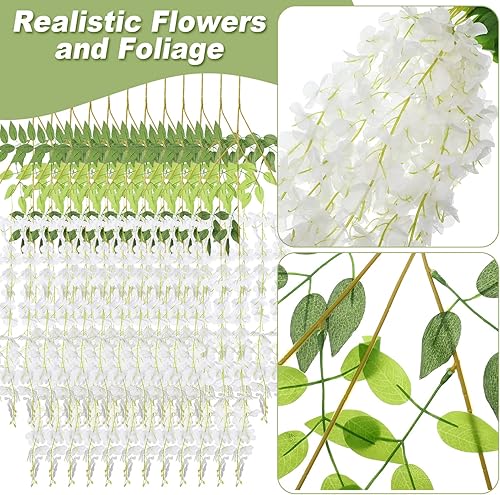 Miniatura 9 de Paquete de 108 flores artificiales colgantes de glicina artificial de 43.2 pulgadas3.6 pies, guirnalda de flores sintéticas de glicina, guirnalda de