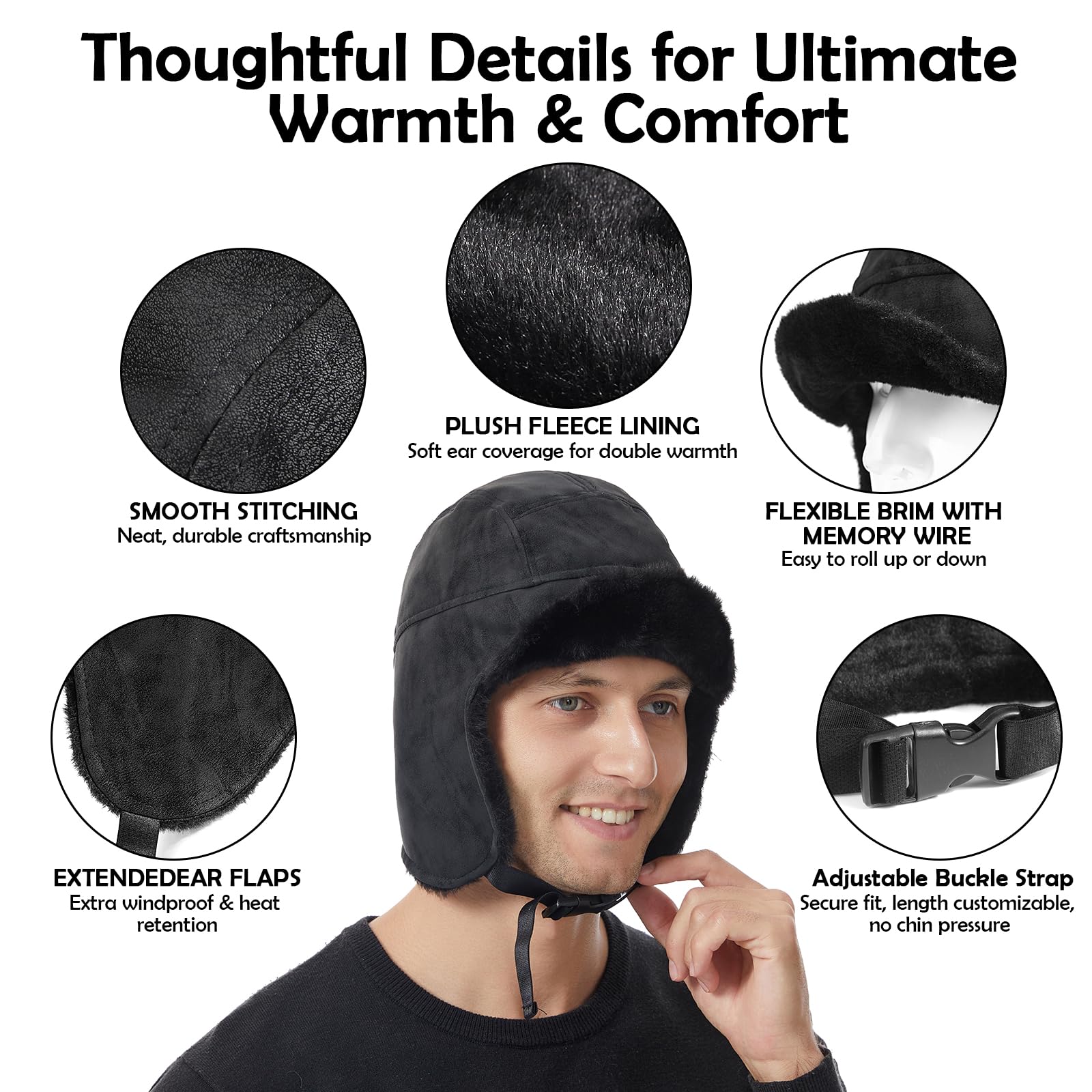 Bonnet d'hiver, Chapeau Trappeur d'hiver avec Cache-Oreilles, en Cuir PU imperméable et Coupe-Vent, Style aviateur(Khaki)
