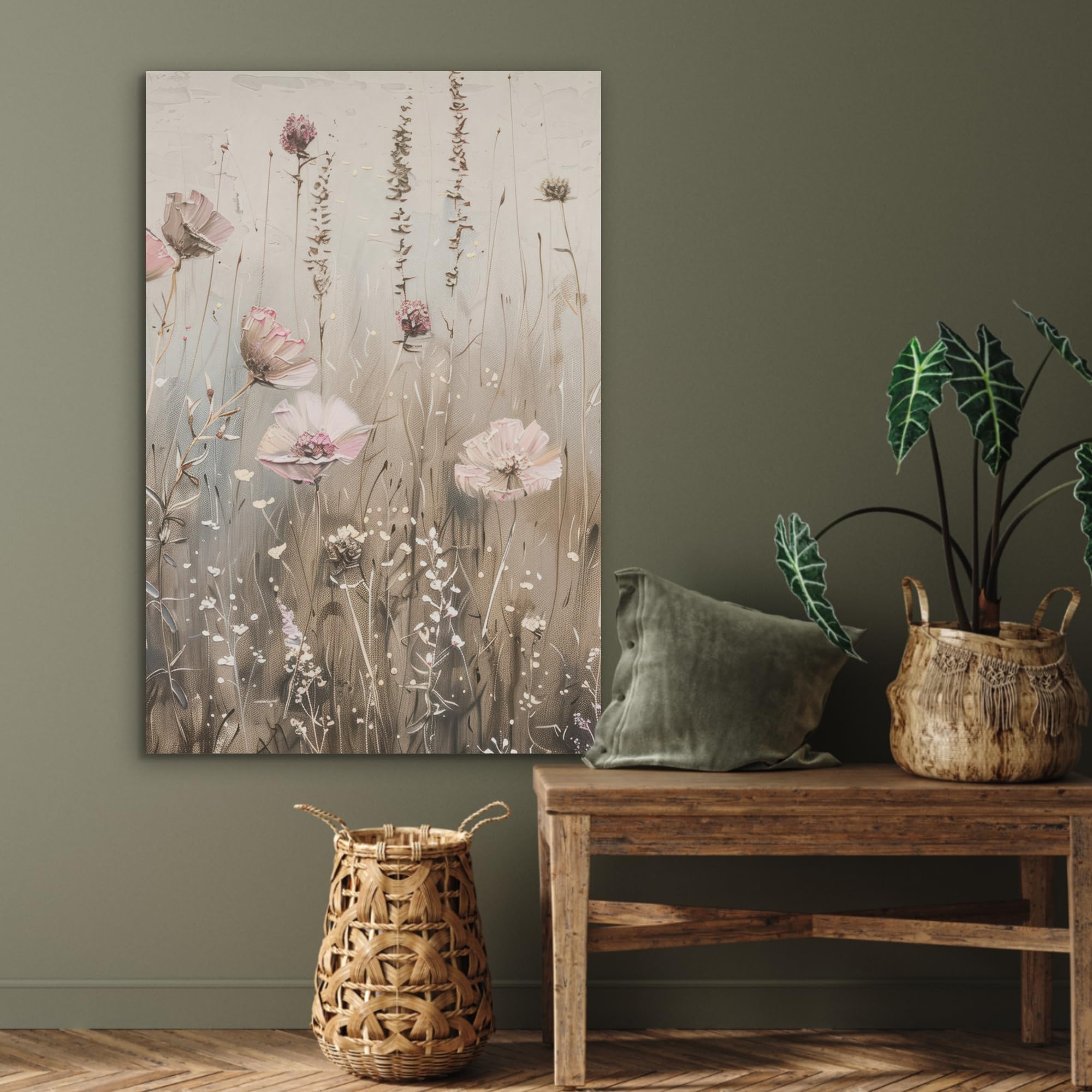 MuchoWow© Décoration en Feutre Murale Design 70x100 cm Élément Déco Chambre Salon Maison Cuisine Moderne Fleurs - Rose - Moderne - Beige