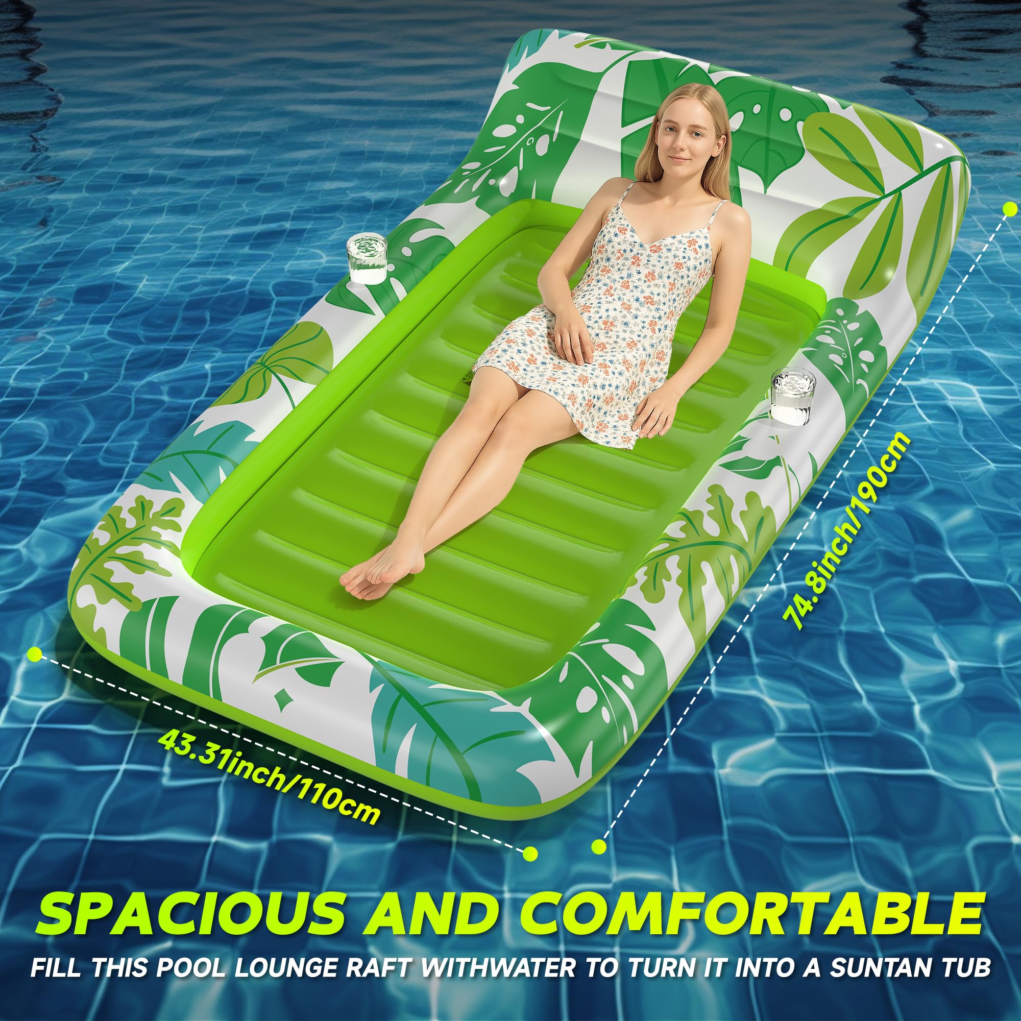 CACSPS Aufblasbarer Bräunungspool Lounger Float Mit Getränkehalter