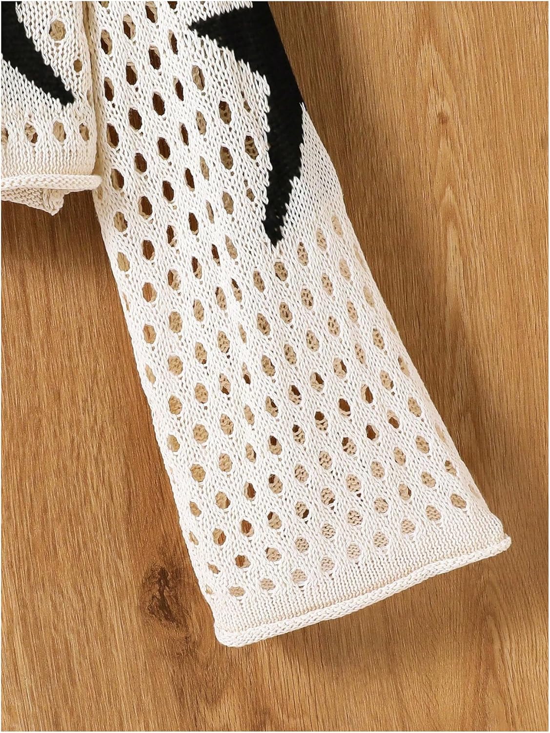 Girl's Star Graphic Mesh Sweaters Cover Ups Boat Neck Flare Sleeve Pullover Knit Tops - Image 4