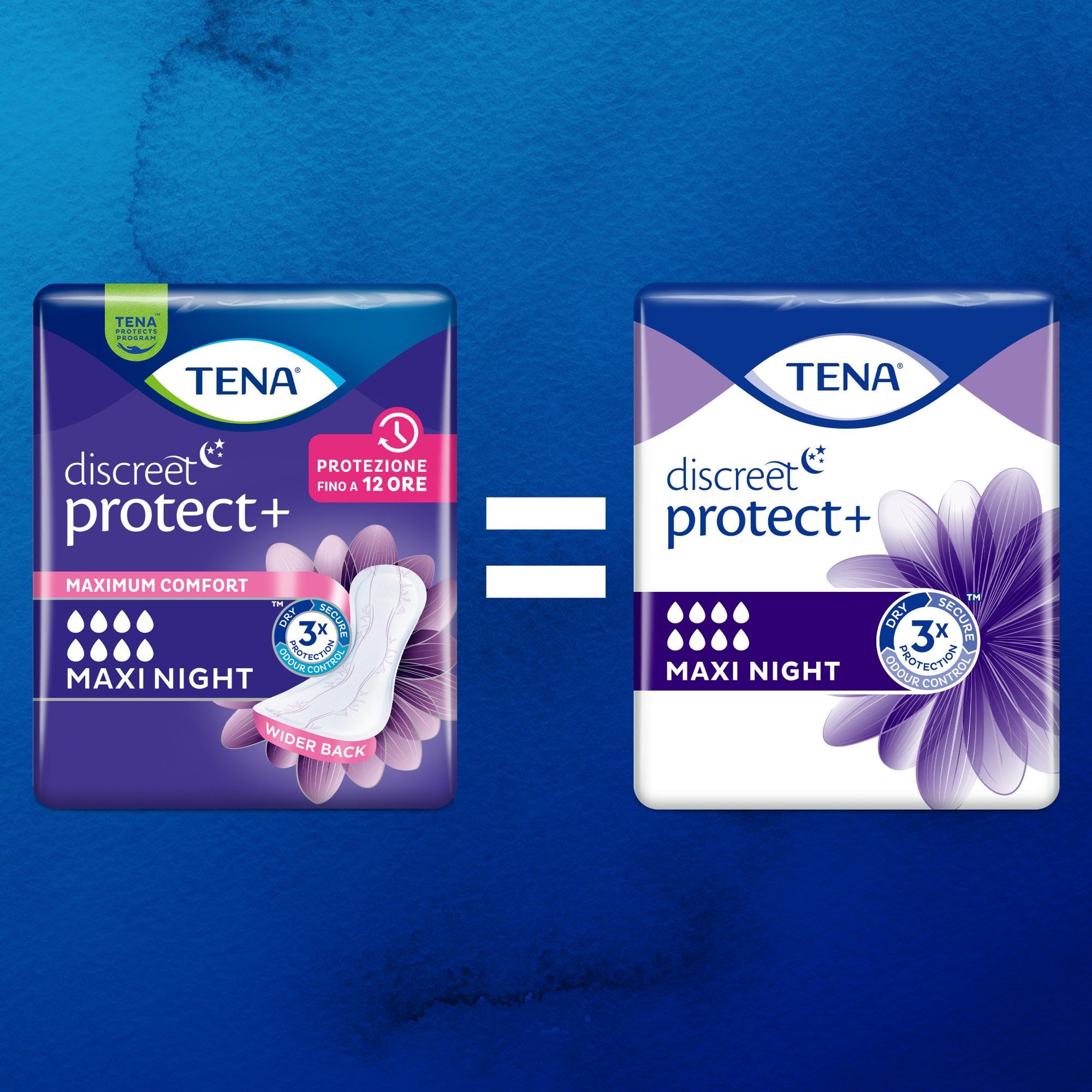 TENA Discreet Maxi Night Pacco Scorta Mensile - Assorbenti per perdite urinarie femminili, discreti e confortevoli, 8 confezioni x 6 pezzi