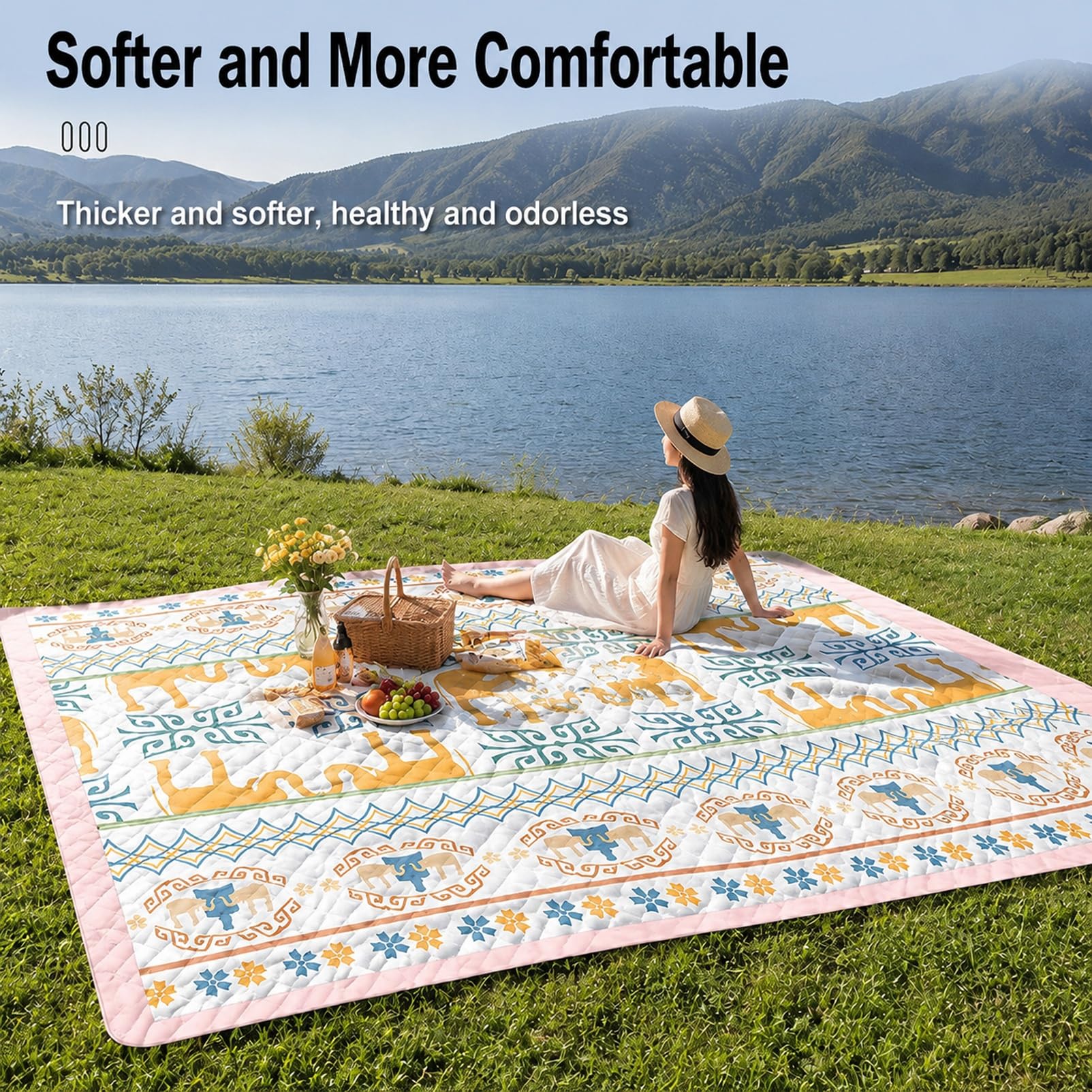 Coperta Picnic Outdoor Impermeabile Tappeto Camping Pieghevole Spiaggia | Struttura Trapuntata Multistrato Morbida, Base Resistente all’Acqua, Telo Portatile Spiaggia Parco(B)