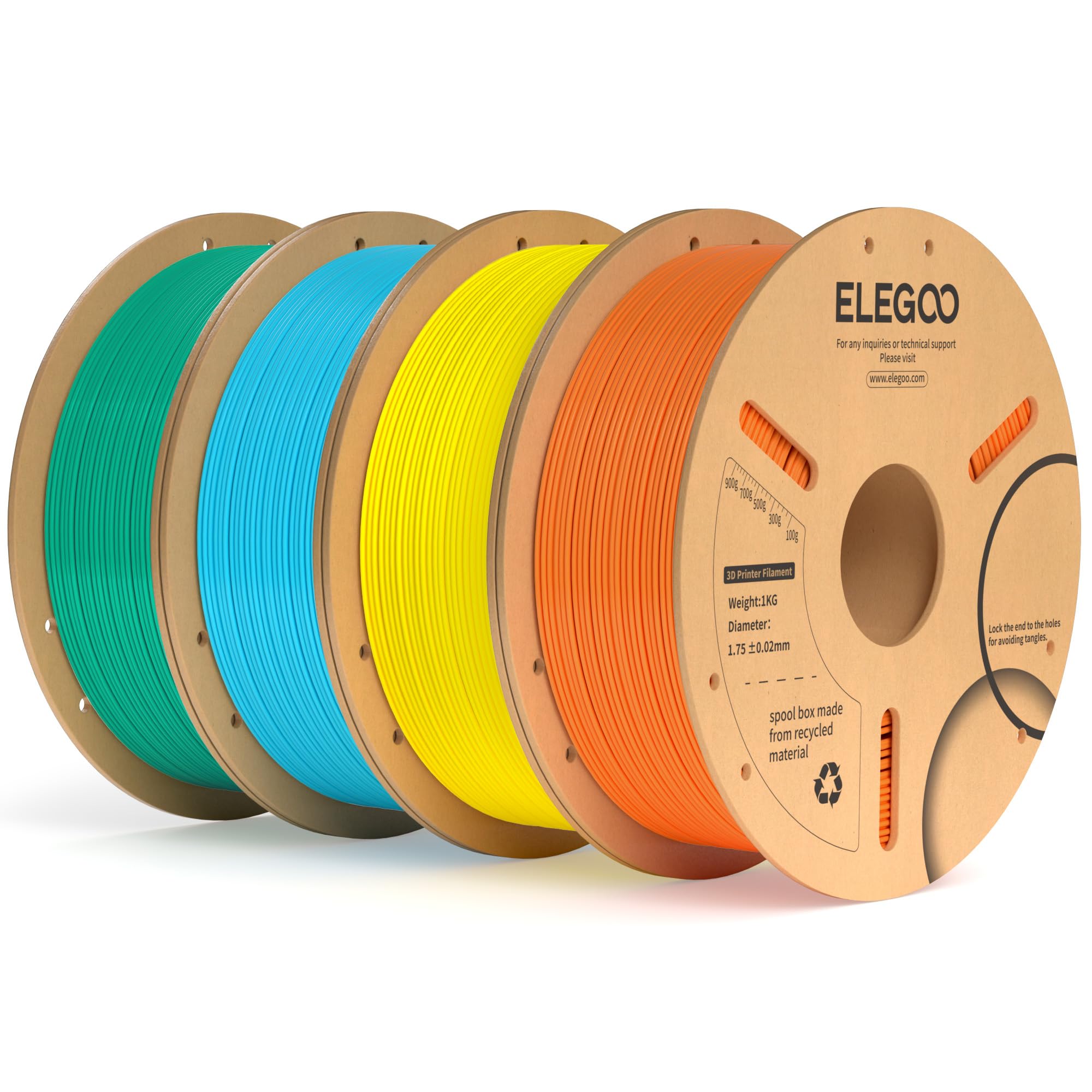 Photo 1 of **MISSING PARTS**
ELEGOO PLA Plus Filament 1.75mm Bundle 4KG, PLA+ Tough 3D Printer Filament Dimensional Accuracy +/- 0.02mm, 4 Pack 1kg Spool(Orange, Yellow, Sea Green, Sky Blue)