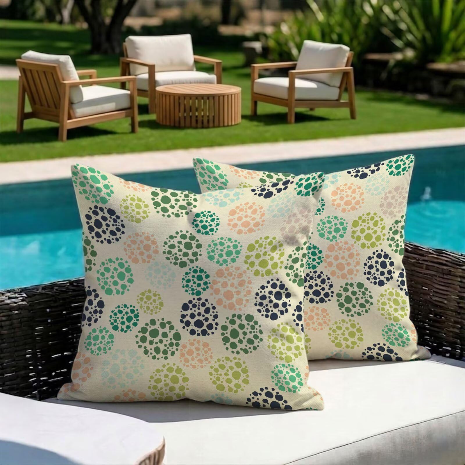 Housses Coussin Extérieur Imperméables 50x50 cm - Lot de 2 Taies d'oreiller Déperlantes pour Jardin, Terrasse et Balcon - Décoration Élégante pour Salon de Jardin et Canapé - Beige & Vert 3Z-291