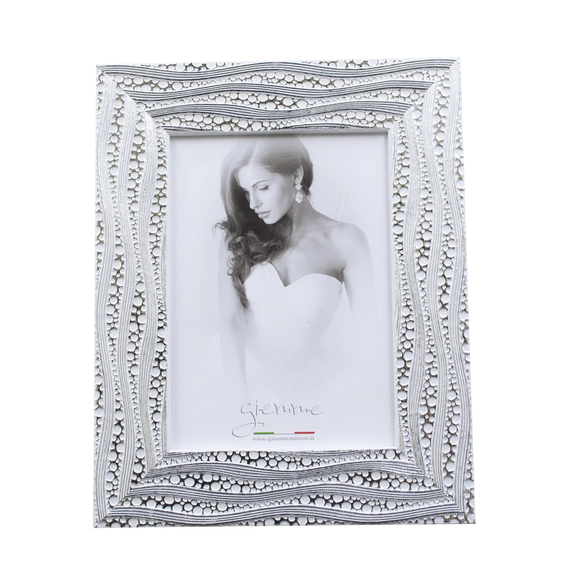 PRESTIGE & DELUXE Cornice Portafoto Bianco decorazione ondulata e motivo perlinato dim. 15x20 cm – Legno Naturale con Supporto da Tavolo - Porta Foto Elegante per Casa e Ufficio idea regalo