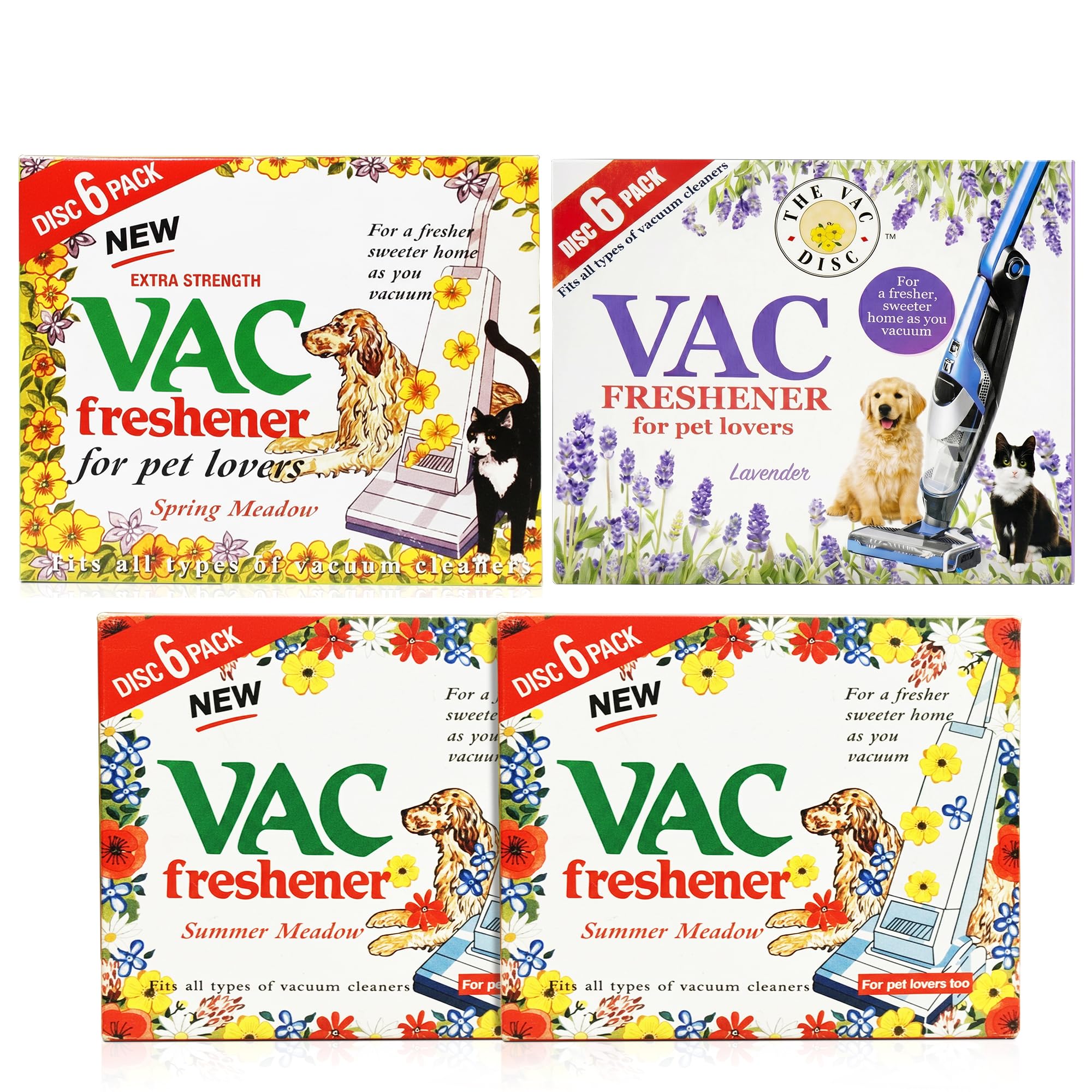 VAC Freshener Disc Pack of 4 (2 x Summer Meadow, 1 Spring Meadow & 1 Lavender),6 Discs in one pack, Strength Freshener Discs for Pet Owners, Vacuum Deodoriser, Long Lasting Fragrance — image 1