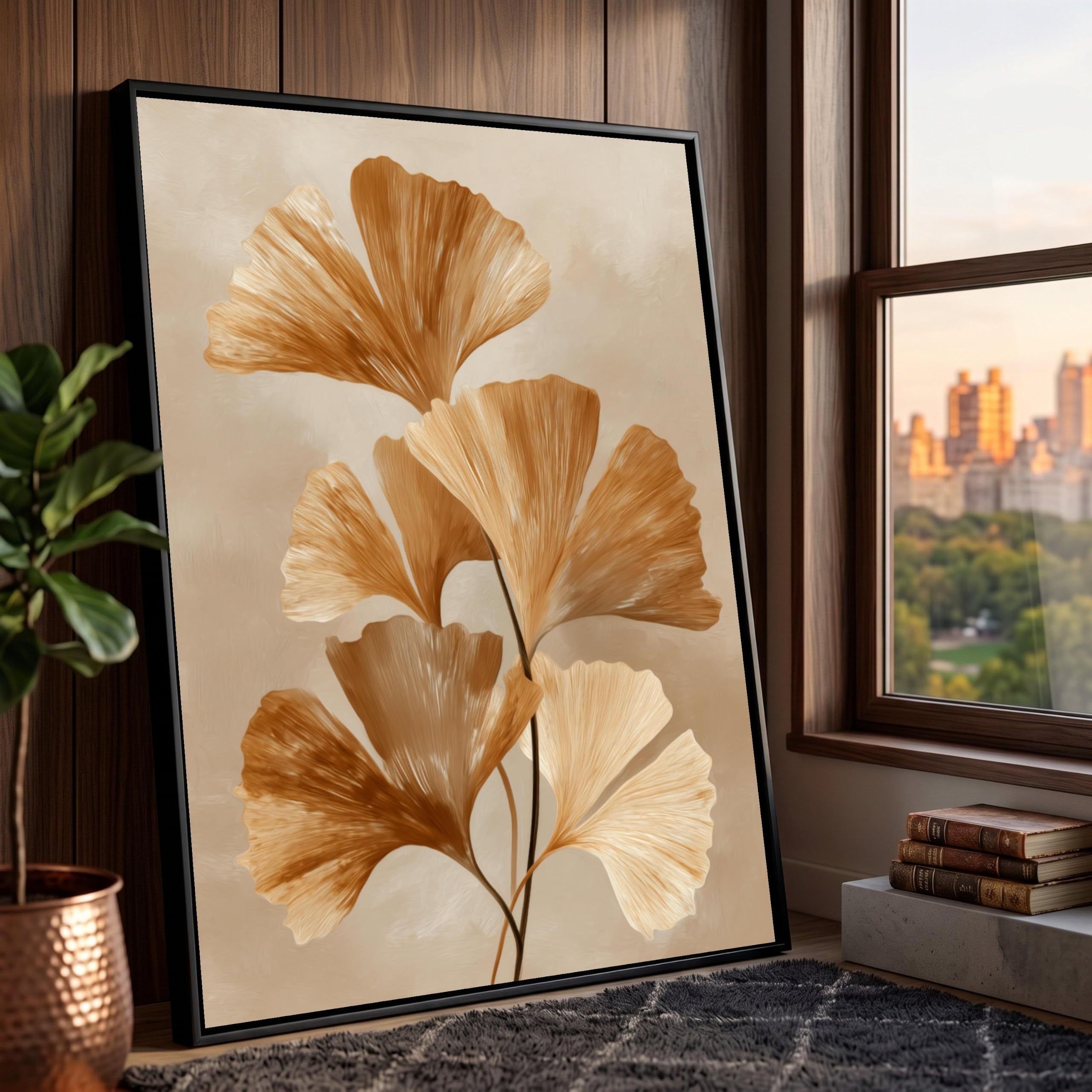 Lmycheng Frameless Elegant Ginkgo Leaf Painting On Canvas, Botanical Wall Art, Autumn Floral Posters, Modern Nature Decor Artwork(70X110cm/Frameless)