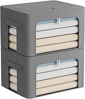 Vista 12 de FHSQX Paquete de 2 contenedores transparentes para almacenamiento de ventana con tela plegable Cajas de almacenamiento de tela para ropa Caja