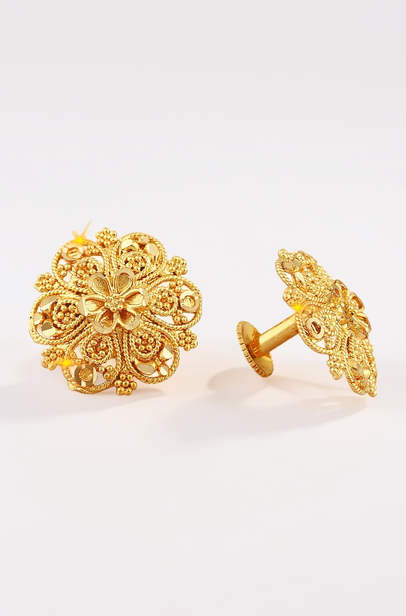 Women's Gold Plated South Screw Back Alloy Gold and Micron Plated Flower stud Earring - VFJ01086ERG