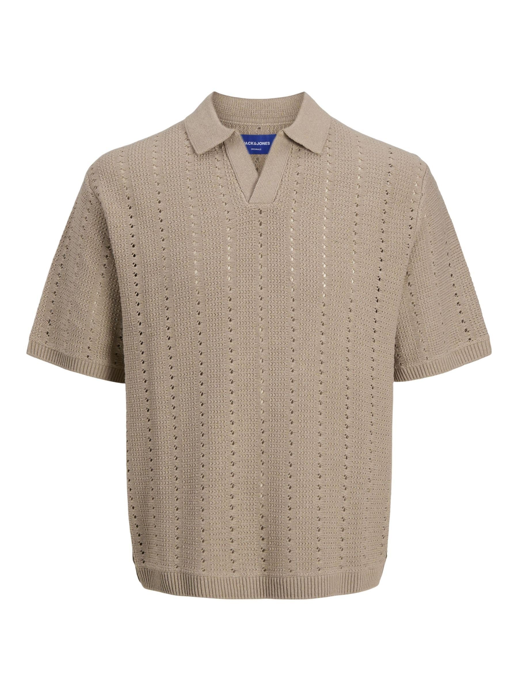 JACK & JONES Jorparos Knit Easter Ss Crochet Polo Shirt, Safari, M