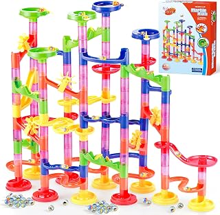Gifts2U 130pcs Marble Run Toy Set - Educational Maze Blocks with Glass Marbles for Kids Creativity & Parent-Child Fun
