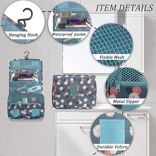 Miniatura 3 de L&FY - Neceser de viaje multifunción para cosméticos y maquillaje, organizador de lavado, Azul (Blue Flower)), 6792616