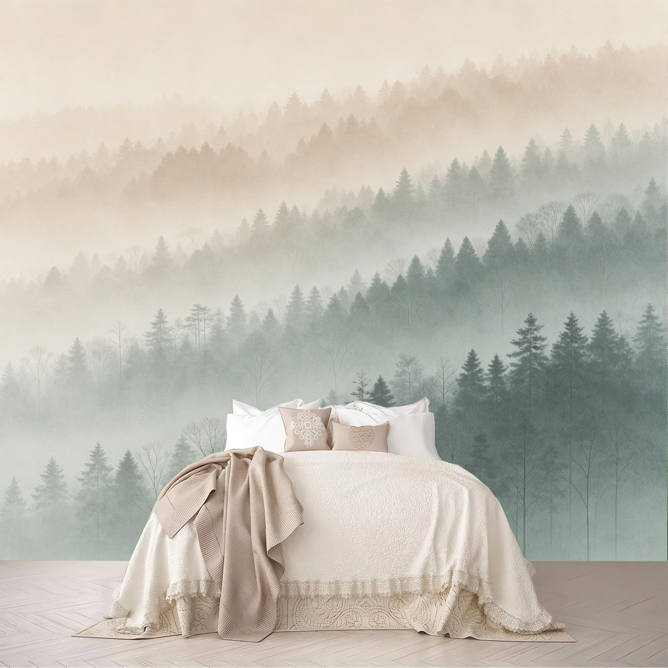 Dskjoviality Ab260706038 Custom Size Wall Mural Misty Pine Forest Mountain Watercolor Landscape Removable Self Adhesive Peel And Stick Wallpaper For Bedroom Living Room Dining Room