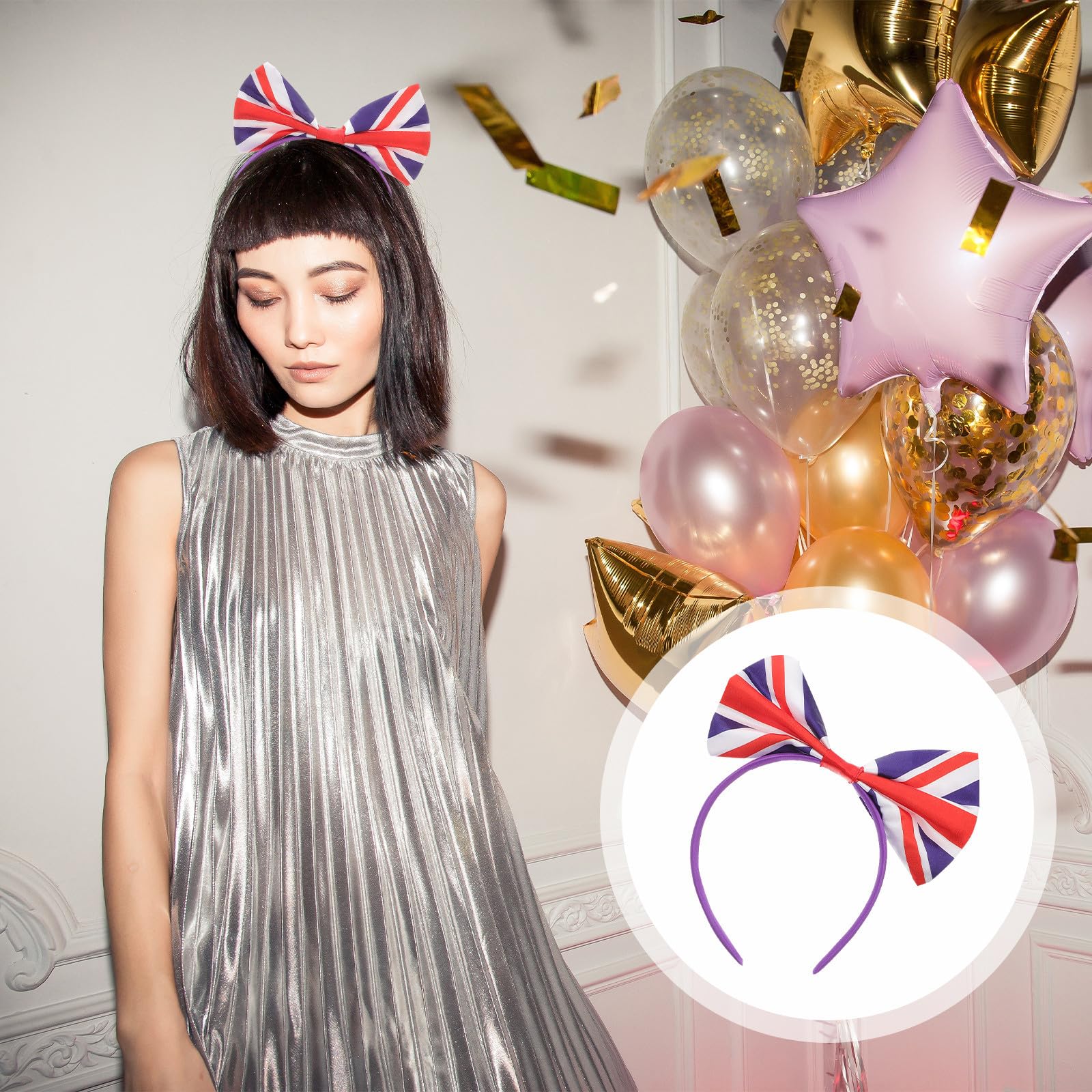 Sewroro 15 Piezas Diadema Lazo Grande de Satén Estampado Bandera Británica, Elástica y Cómoda para Fiestas de Mardi Gras y Eventos Obsequios