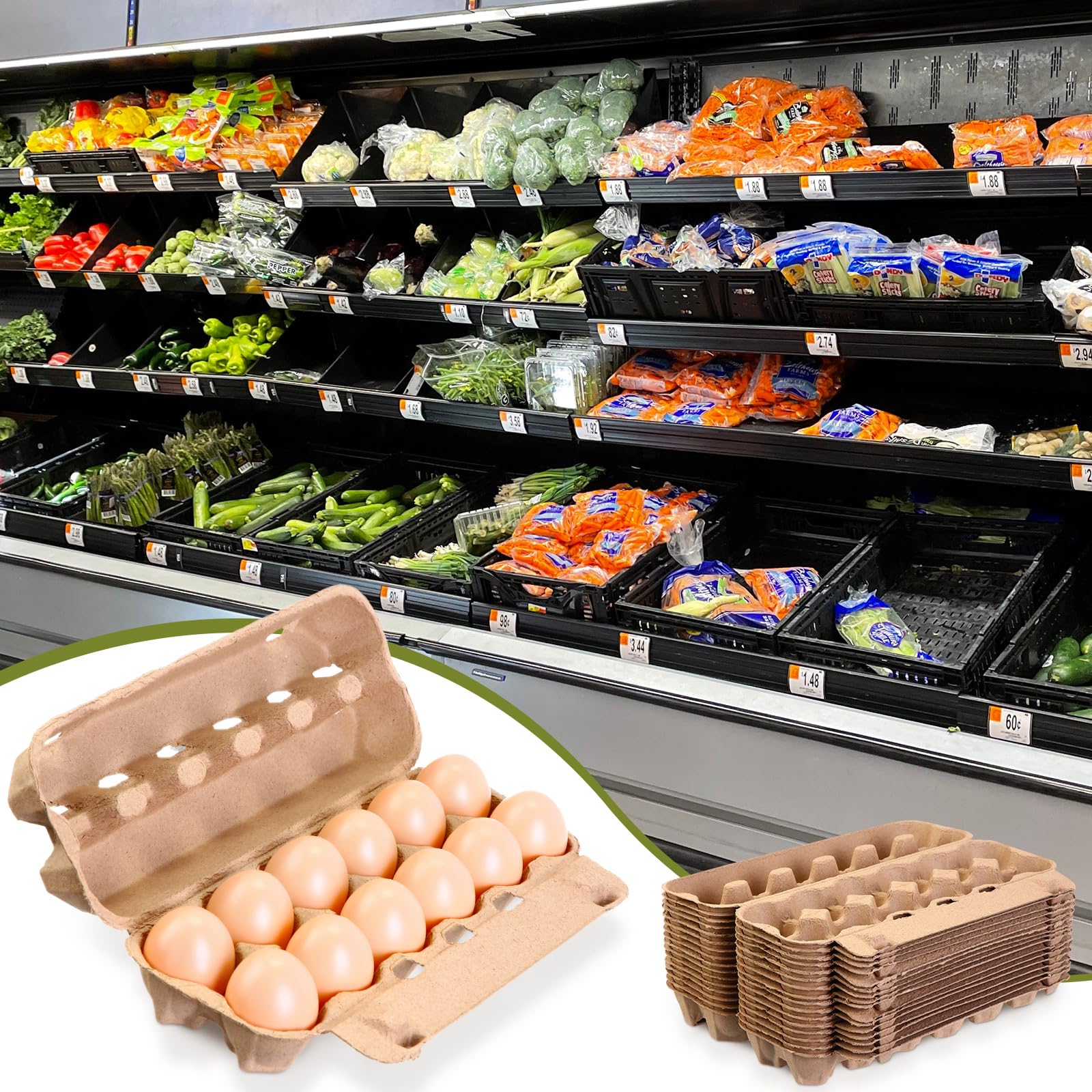 Zhanmai 100 cajas de huevos con ventilación de aire a granel con capacidad para hasta 12 huevos, fuerte y resistente, material de cartón de pulpa natural, caja de huevos