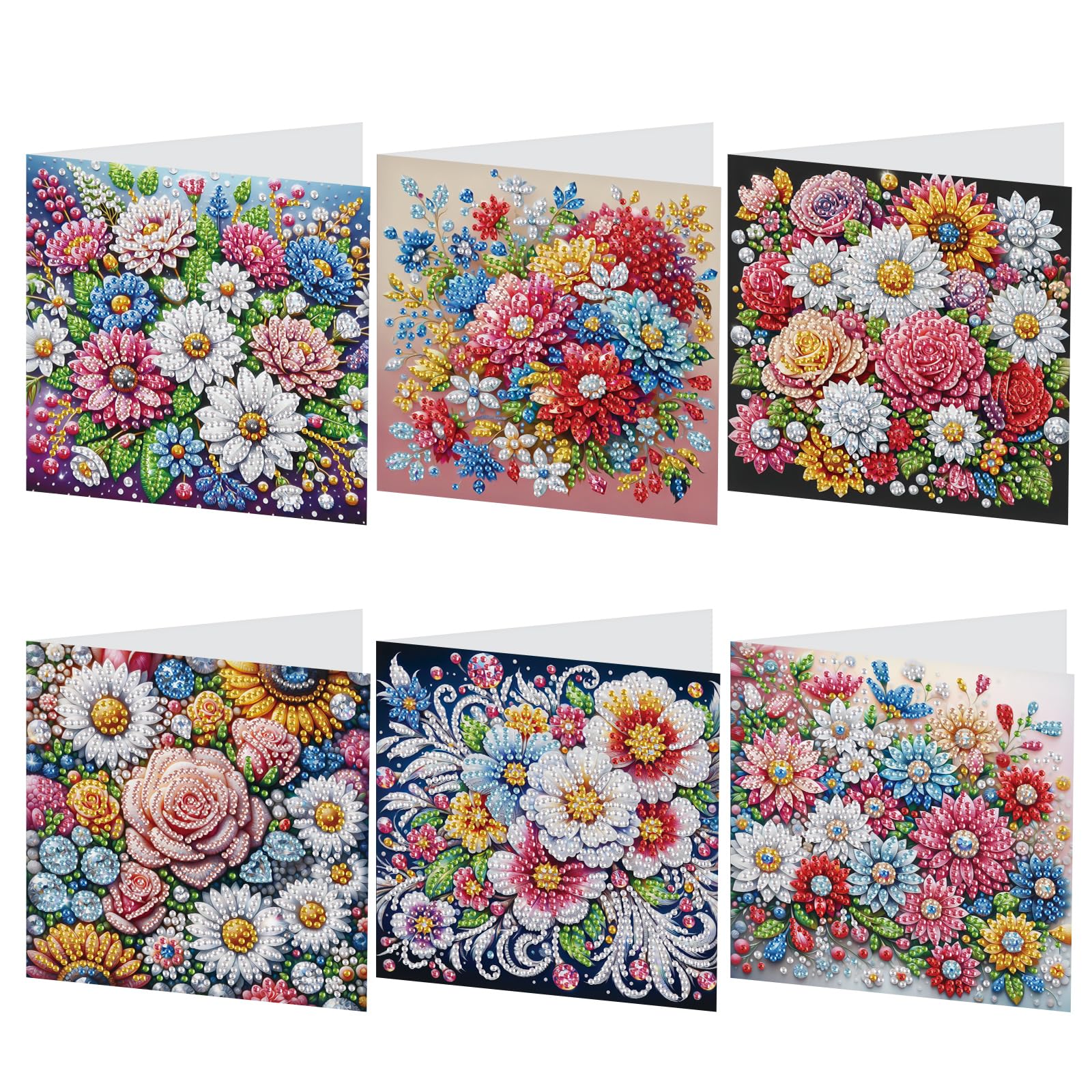 antor 6 pcs Diamond Painting Greeting Card Kits - Beautiful Floral Design with Fine Glitter, 5D DIY Creative Special Shaped Diamond Art Cards for