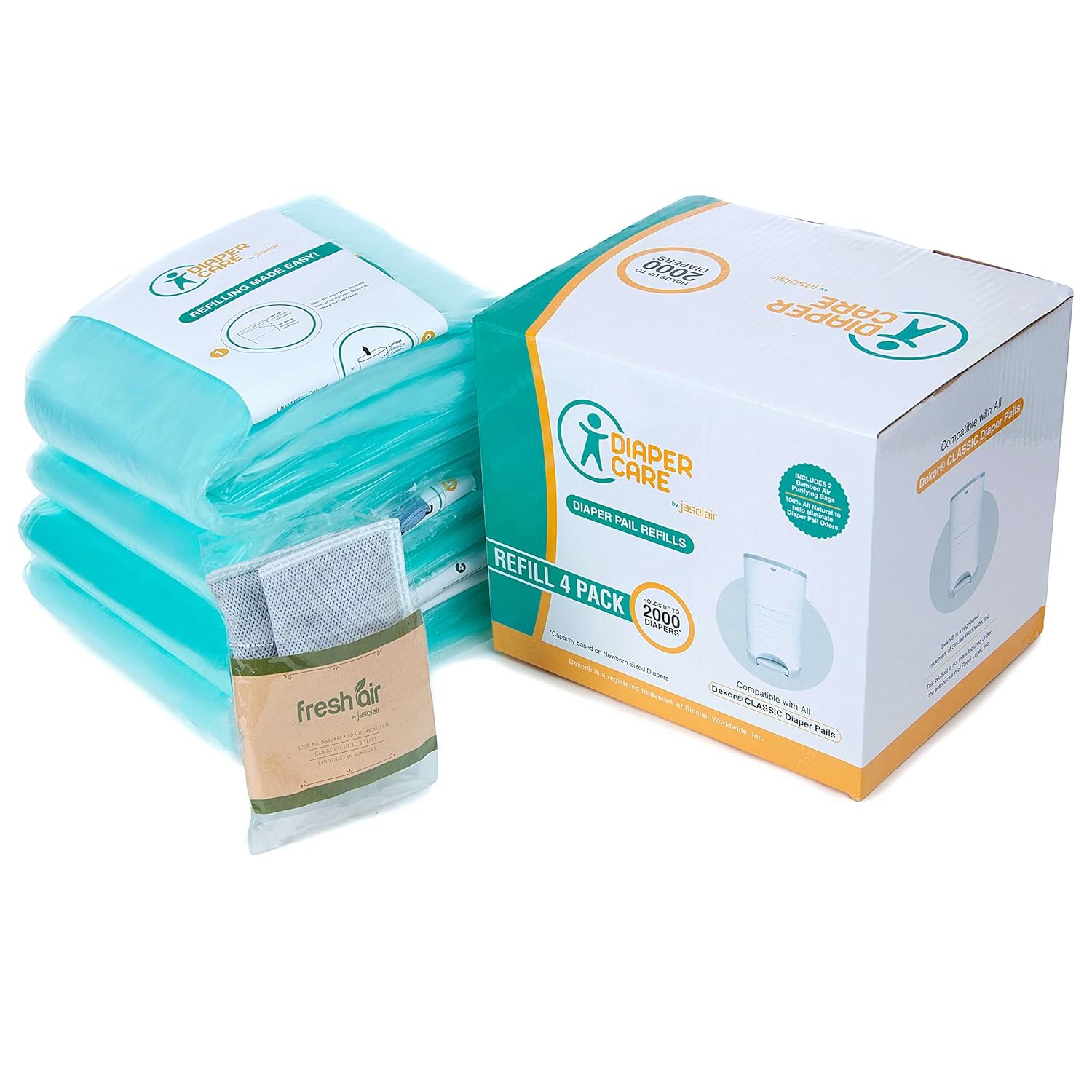 4 Pack Compatible for Dekor Classic Refill 4 Pack Disposable Diaper