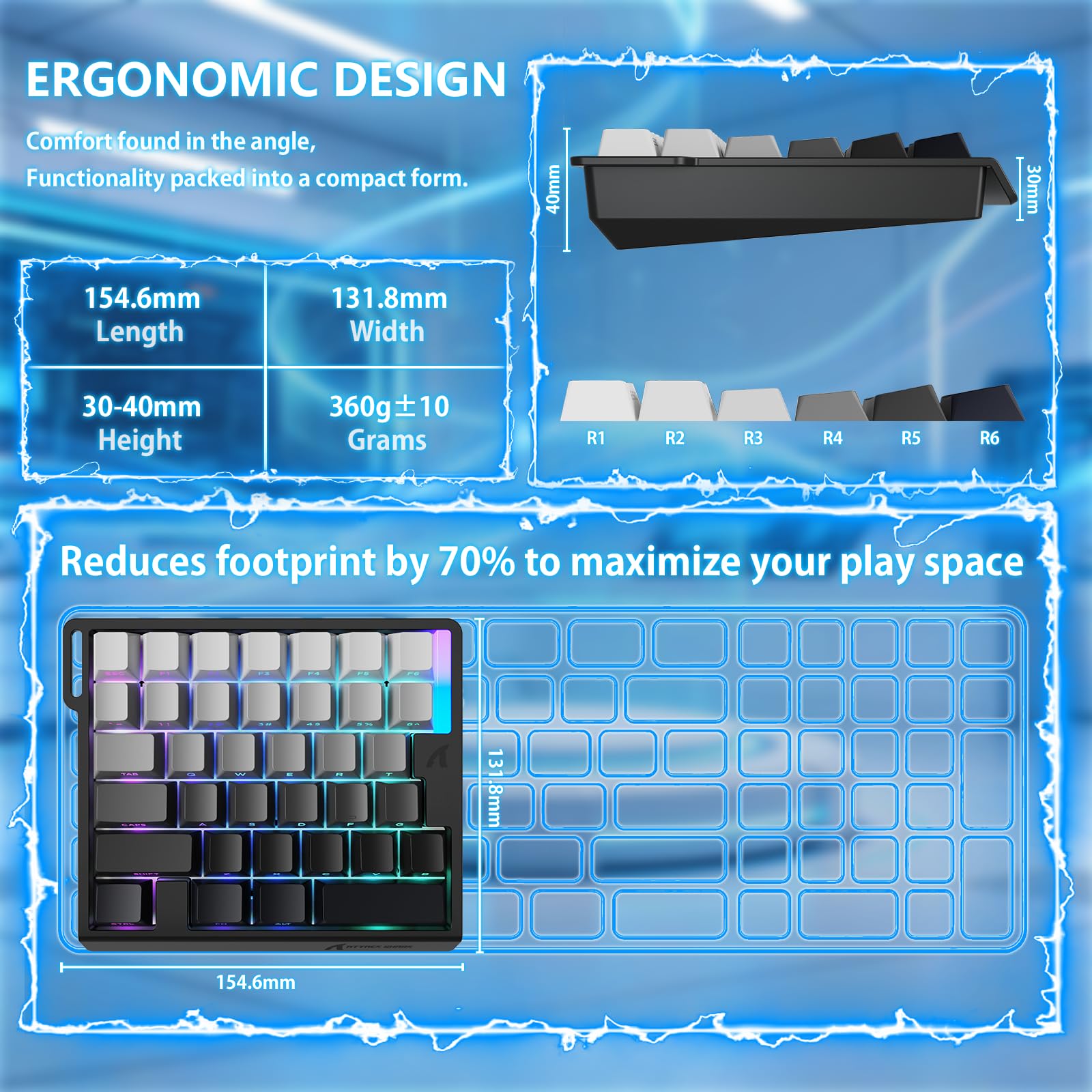 MAMBASNAKE ATTACK SHARK M36 HE Tastiera Gaming Monoposto 8000Hz Rapid Trigger, 36 Tasti Cablati Interruttore Magnetico, Precisione RT 0,01mm, SOCD & DKS, Retroilluminazione RGB, PC/Mac, Chiaro Di Luna
