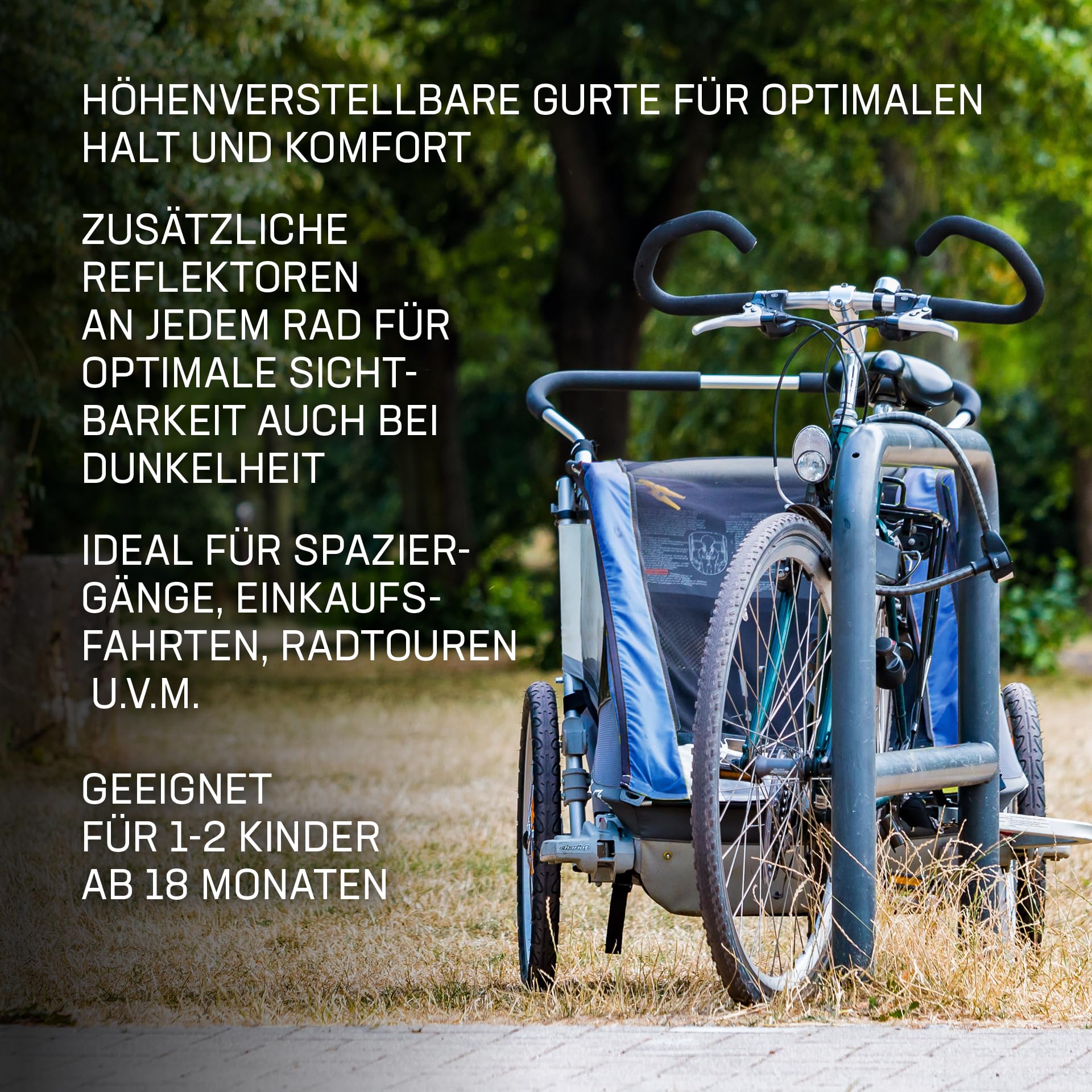 Alpström - Rimorchio per bicicletta 2 in 1, flessibile e versatile, protezione solare, per 1-2 bambini dai 18 mesi in su, ideale per gite