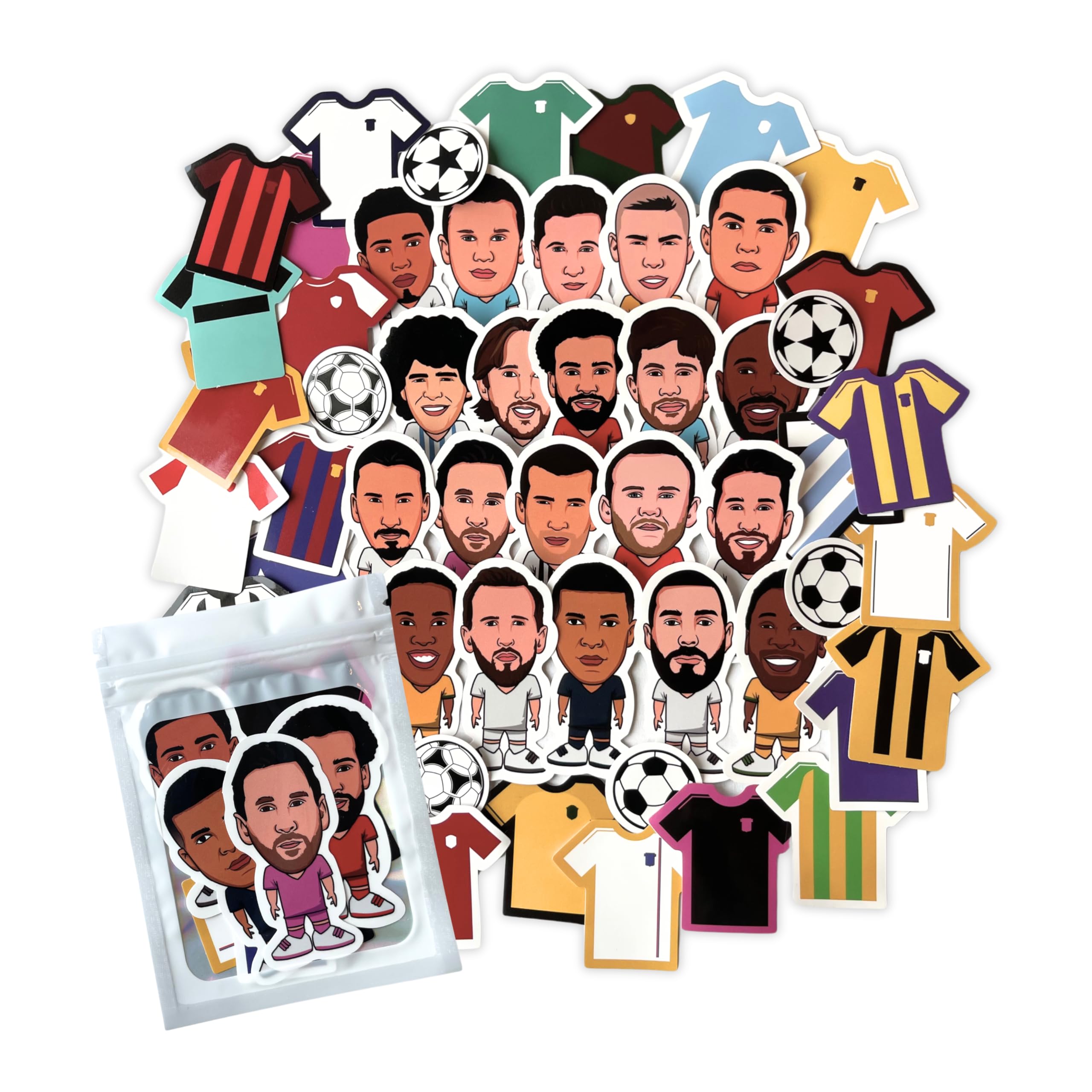 HNTR® Football Stickers | 56-Piece Set with Superstars, Team Kits & Balls | Football Gifts for Boys, Scrapbook Stickers & Party Bag Fillers
