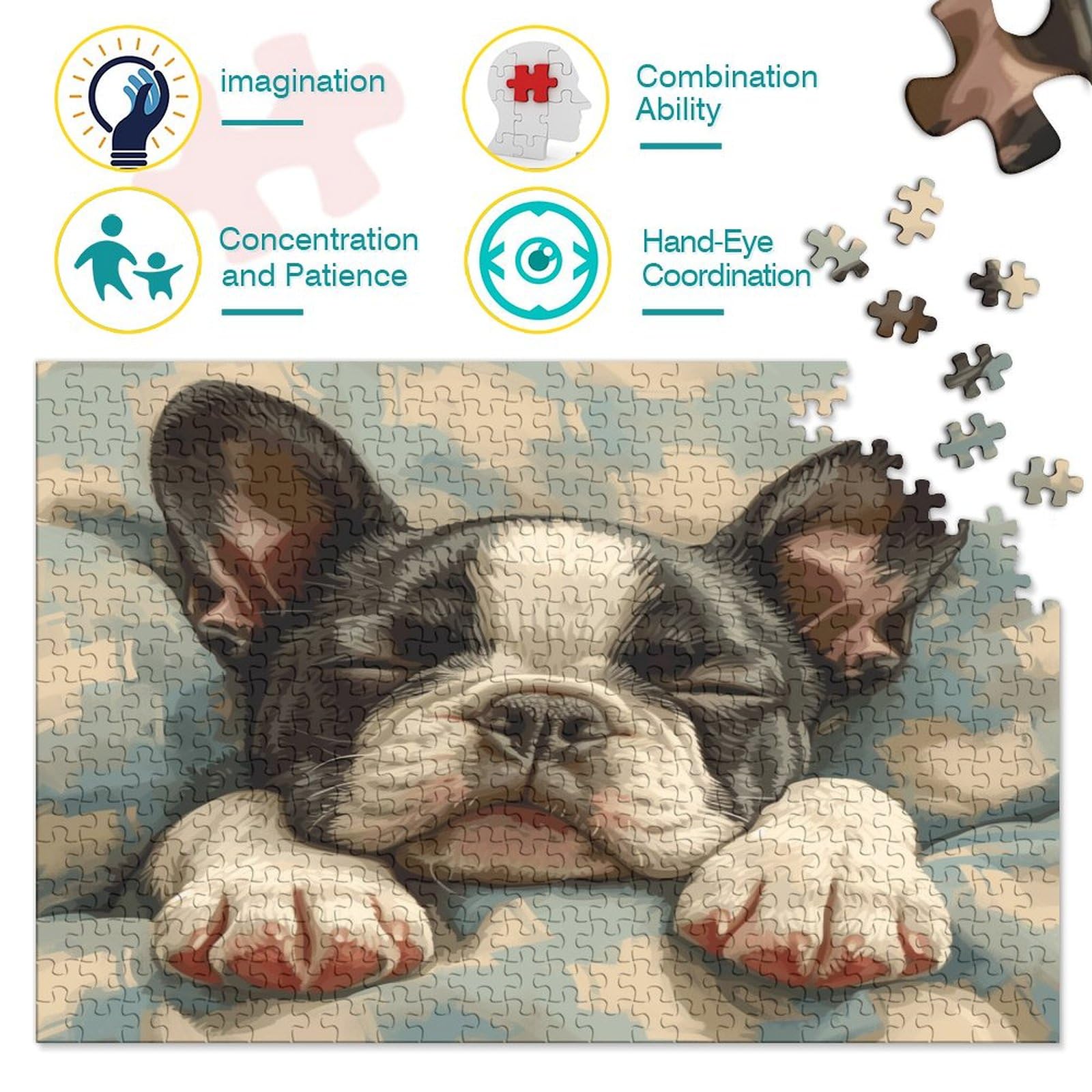 French Buldog Puzzles Puzzle 1000 elementów, Puzzle dla dorosłych, Puzzle - Wysokiej jakości nadruk 1000 sztuk (75 x 50 cm)