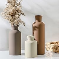 Vista 8 de Juego de 3 jarrones de cerámica, jarrones modernos neutros de flores, decoración del hogar, decoración rústica de granja, jarrón de pampas