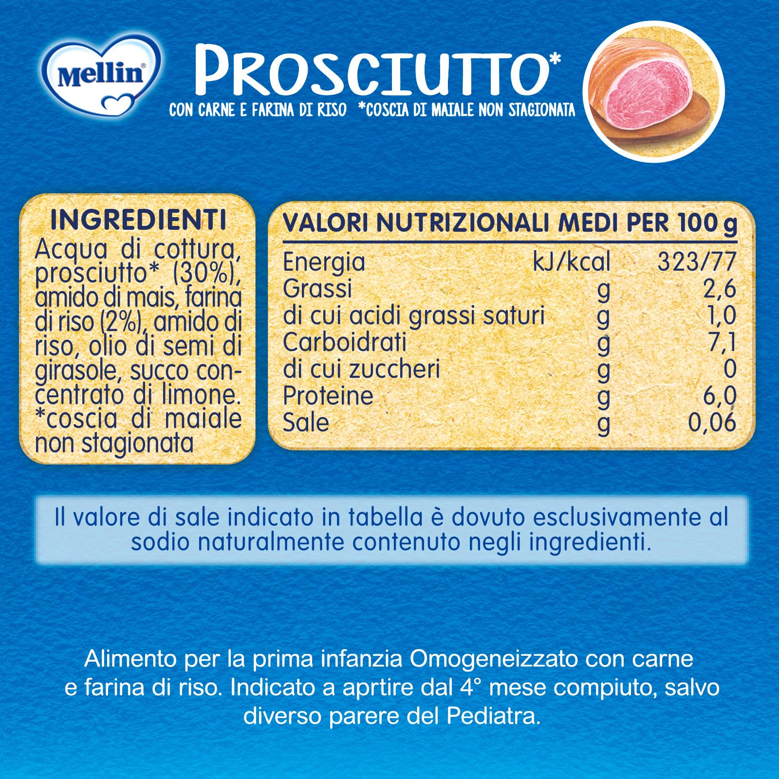Mellin Omogeneizzato di Prosciutto 100% Naturale – 24 Vasetti da 80 gr