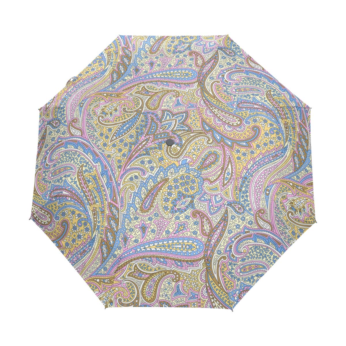 Paisley Pattern Floral Damask Automatic Umbrella,Windproof Waterproof UV Protection Colorful Art Design Print Compact Travel Umbrella - 3 Folds Auto Open/Close Button Sun&Rain Car Umbrella