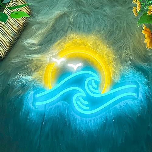 Miniatura 3 de Letrero de neón con diseño de amanecer y puesta de sol, luz de neón LED de ola de mar para decoración de pared, letrero de surf oceánico para niños,
