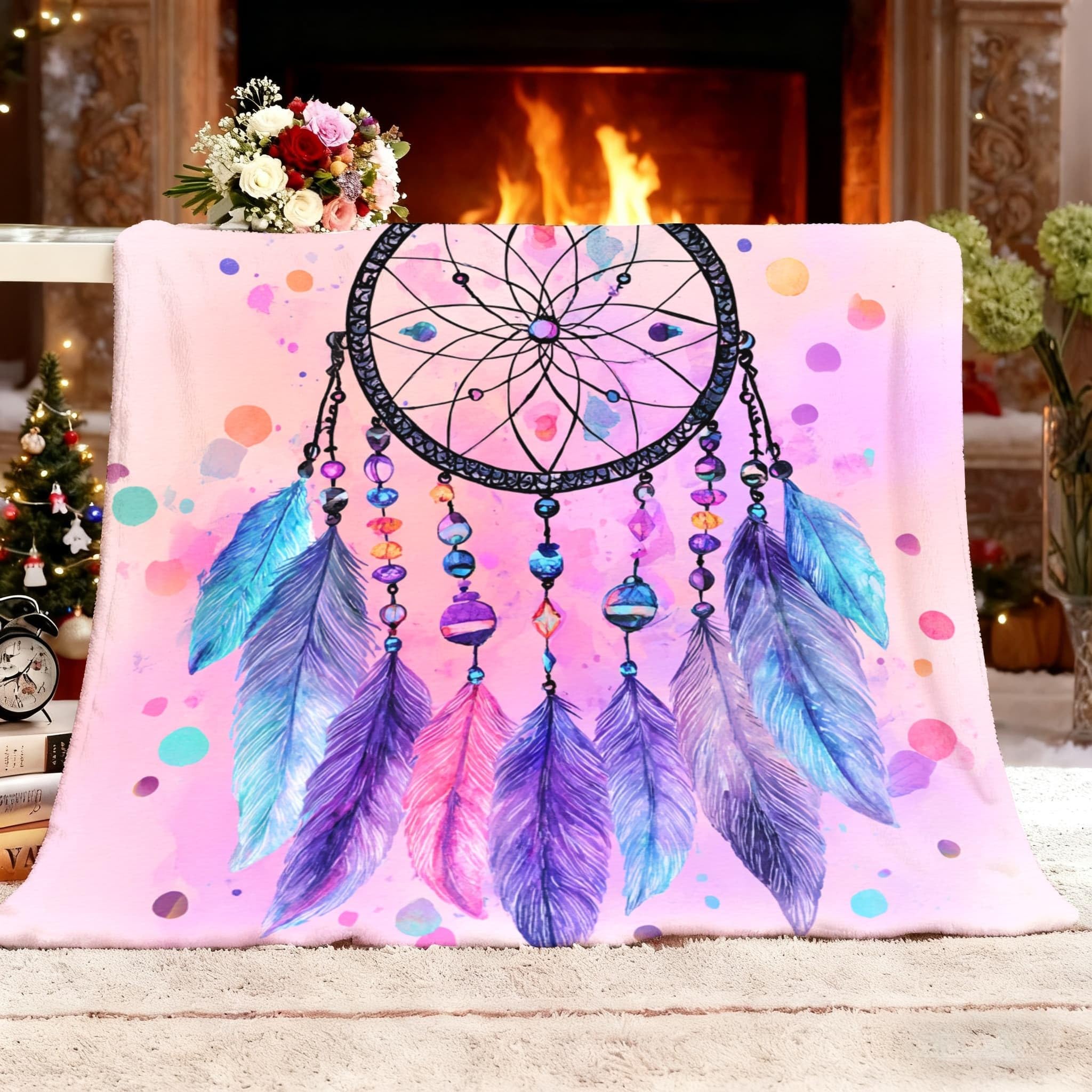 Kuscheldecke Flauschig Weiche Flanell Fleecedecke XXL 180x220 cm - Fantasie TraumfäNger Muster Wohndecke Warm Sommerdecke Sofadecke, Lila Tagesdecke für Erwachsene Kinder Schlafzimmer