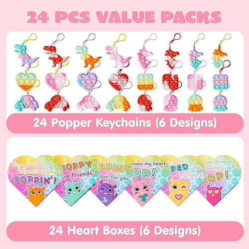 Miniatura 2 de JOYIN 24 llaveros para el día de San Valentín para niños, con cajas de corazón de San Valentín, juguetes para aliviar el estrés de burbujas para