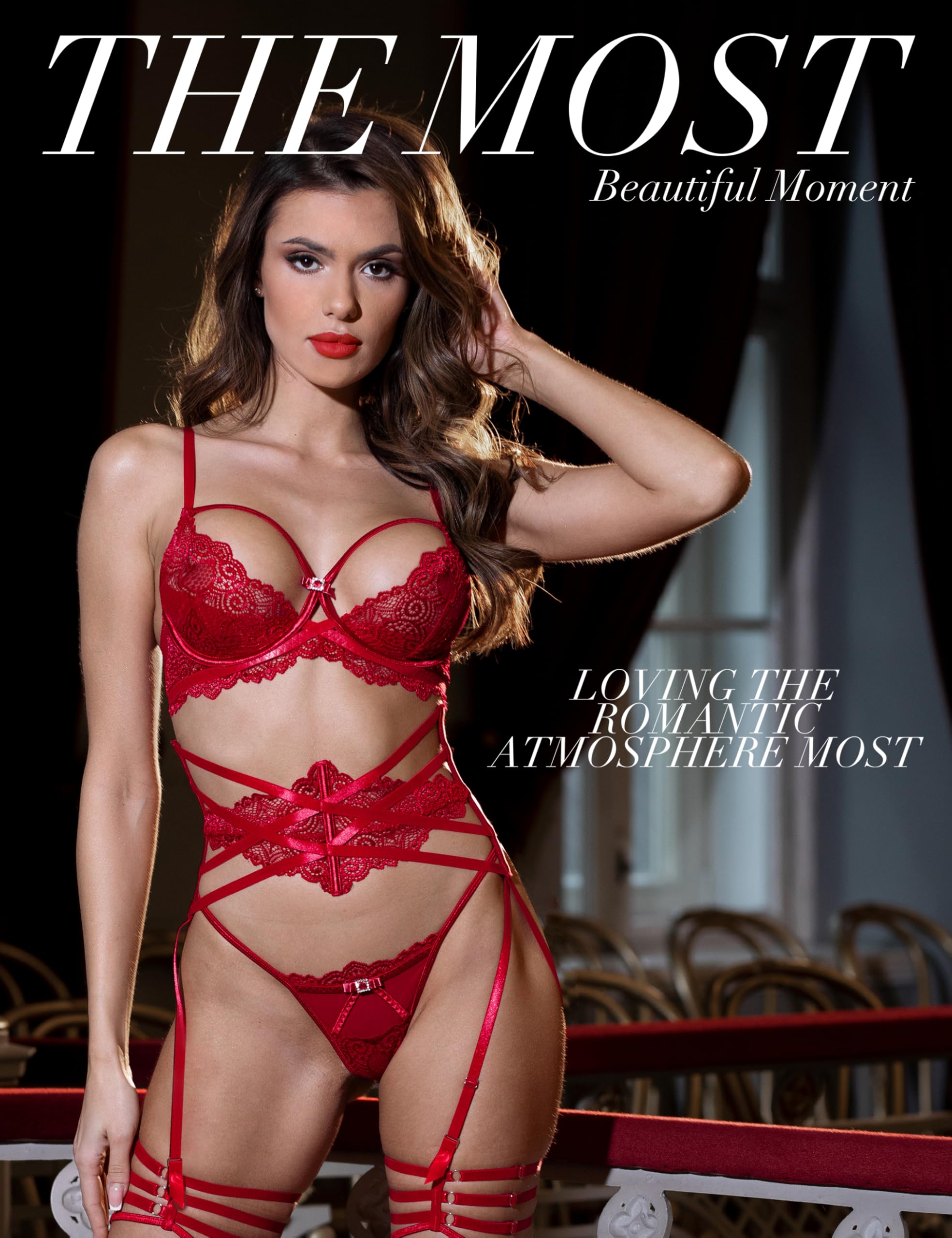 Conjunto de Ropa Interior Sexy en Encaje, sostén en Encaje y Tirantes lumbares y Pantalones pequeños, Juego de 3 Piezas