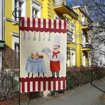 Garden Flag for Outside Kitchen Chief Knife Table Red Background Vertical Double Sided Seasonal Garden Flags Yard Flags for Outdoor Home Decor 12 x 18 Inch
