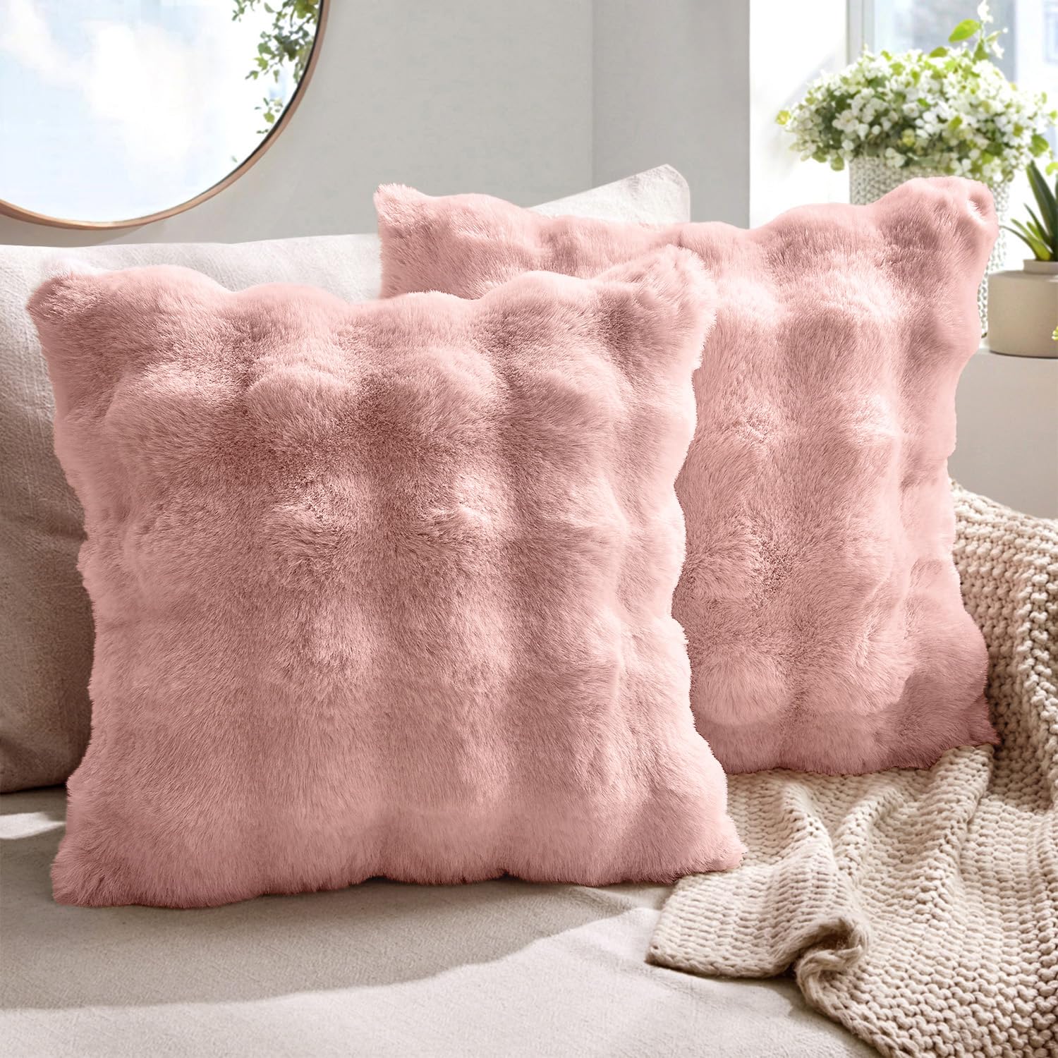 MIULEE Plüsch Kissenbezug Kissenbezüge Flauschig Kissen Sofakissen Fell Beide Seiten Kurze Wolle Dekokissen Luxus Square Kissenhülle für Sofa