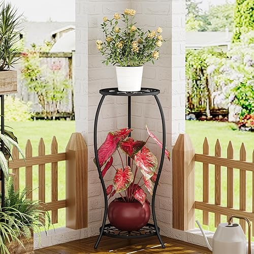 Miniatura 4 de Soporte para plantas para interiores y exteriores, soporte alto de metal de 2 niveles, soporte para macetas, estante resistente para plantas,