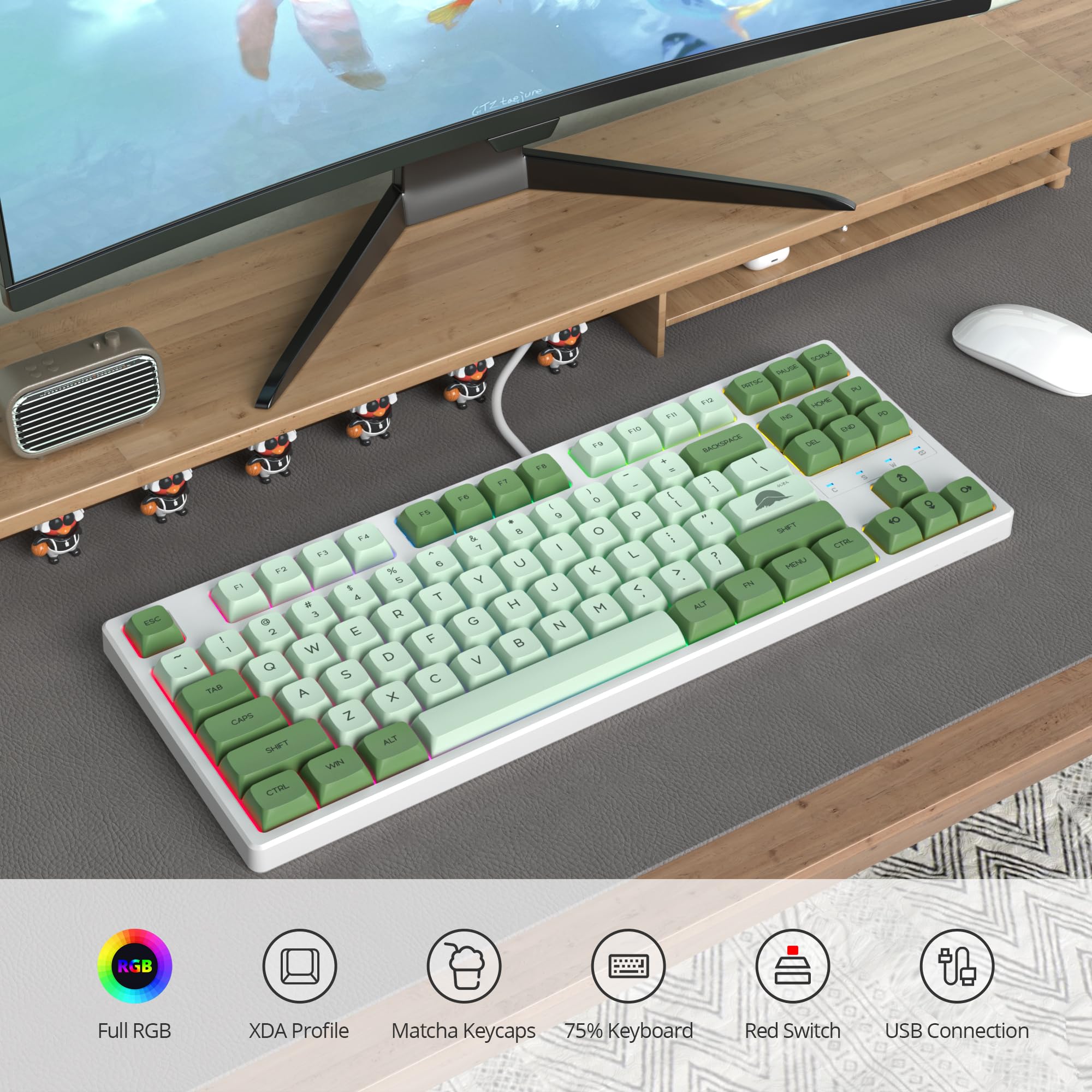 Tastiera Gaming 75% Tenkeyless- Tastiera Meccanica Compatta 80% TKL RGB Senza Tastierino Numerico - Illuminazione RGB - Layout Qwerty Americano
