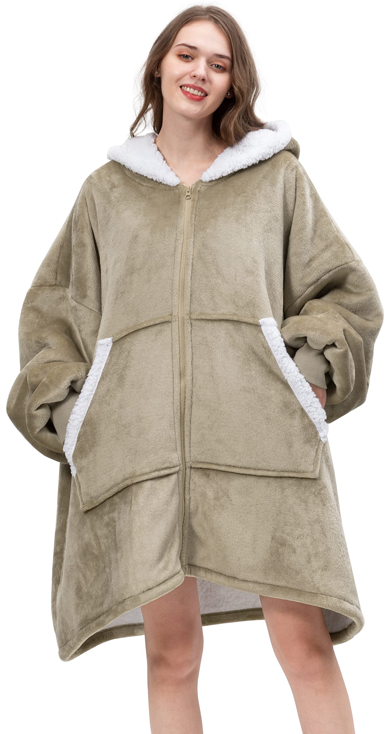 Dreamcountry Wearable Hoodie Blanket Oversized Sweatshirt for Adult and Child, Large Pocket Super Warm and Cozy Blanket Hoodie for Women and Men, Fleece Blanket with Comfy Sleeves, Latte