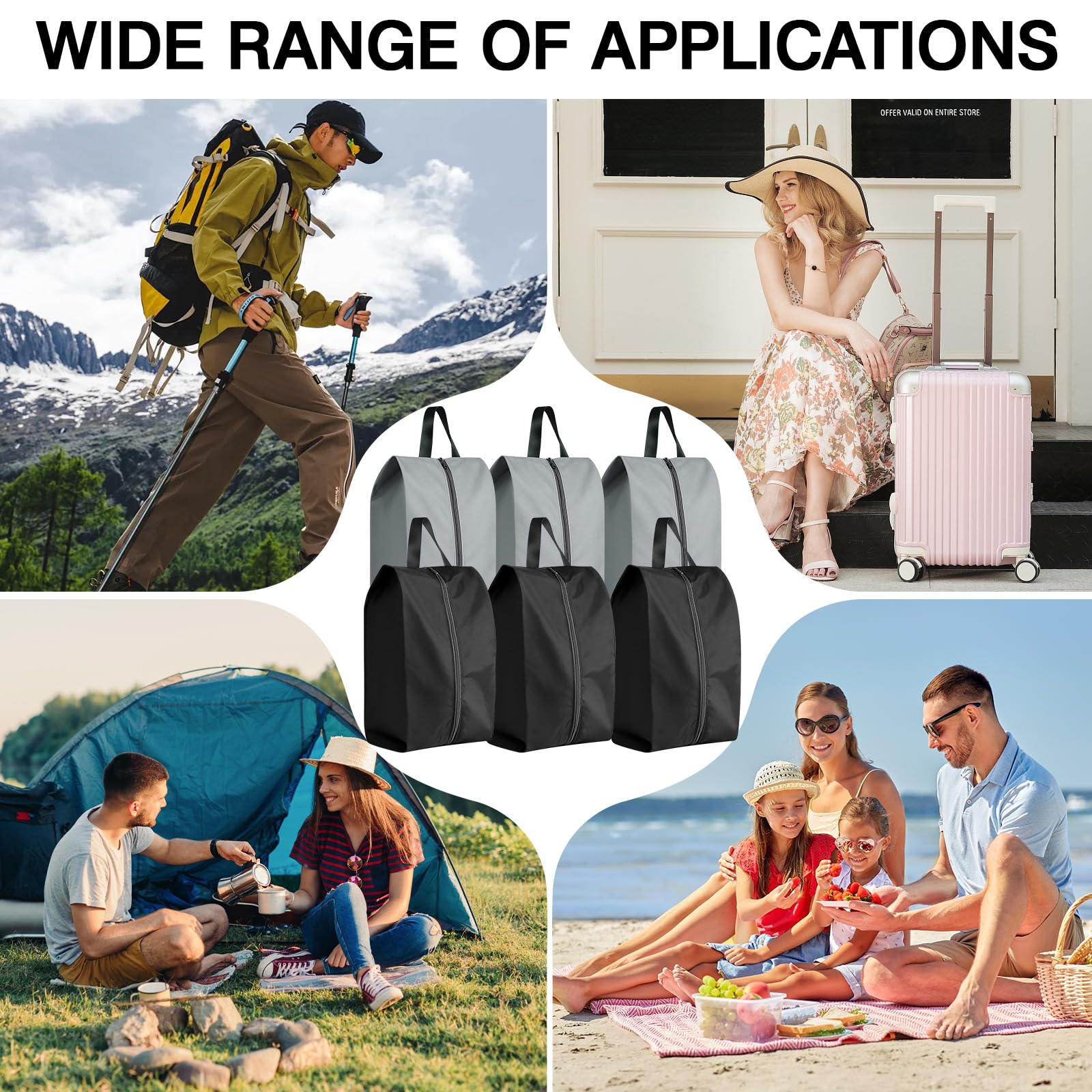Zorplex 6 Sacchetti per Scarpe da Viaggio, Impermeabili e Antipolvere con Chiusura a Zip, Sacchetti Portatili Unisex per Casa e Viaggio