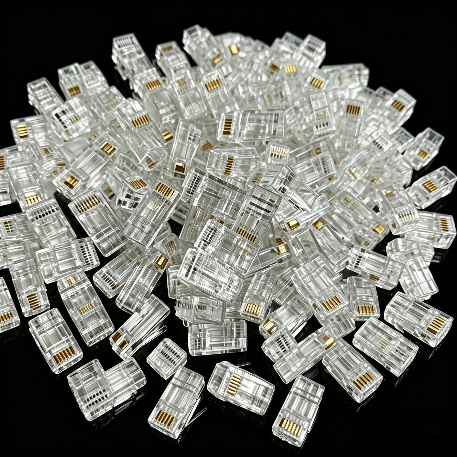 1000 connettori RJ45 Cat 6, connettori RJ45 placcati oro, connettori Cat6, connettori modulari RJ45, connettori Ethernet, connettori di rete per cavo Ethernet 8P8C UTP solido o incagliato, confezione