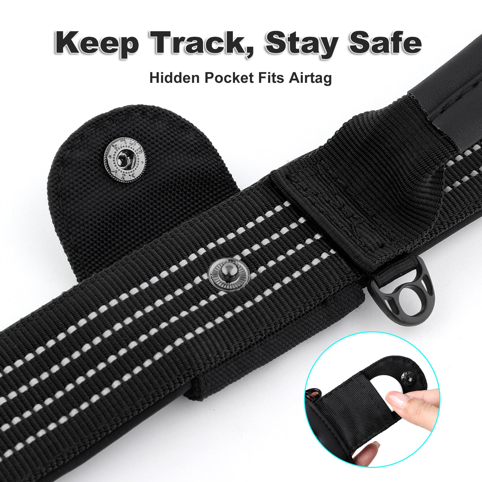 Plutus Pet Tactical Dog Collar with Tracker pocket for AirTag Adjustable Reflective Nylon Collar, Metal Buckle - Image 3