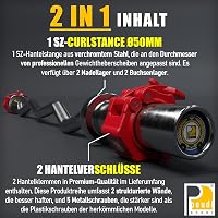 POUDI SPORT Krómozott Acél Bicepsz Rúd 120 cm - 10 kg Súlyú Edzőrúd 182 kg Terhelhetőséggel, 50 mm Átmérővel, Piros Súlyzárral 2