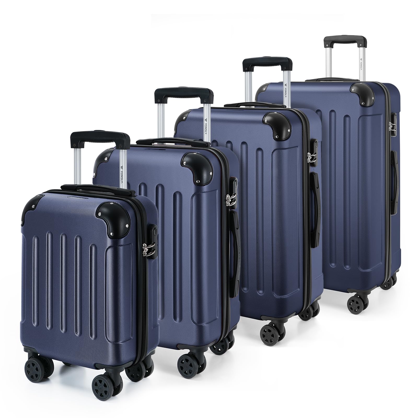 YONSLY Gepäck Reisekoffer, Trolley Rollkoffer Handgepäck, Hartschalenreisekoffer mit 360° Lenkrollen, Zahlenschloss, Mehrstufiger Teleskopgriff