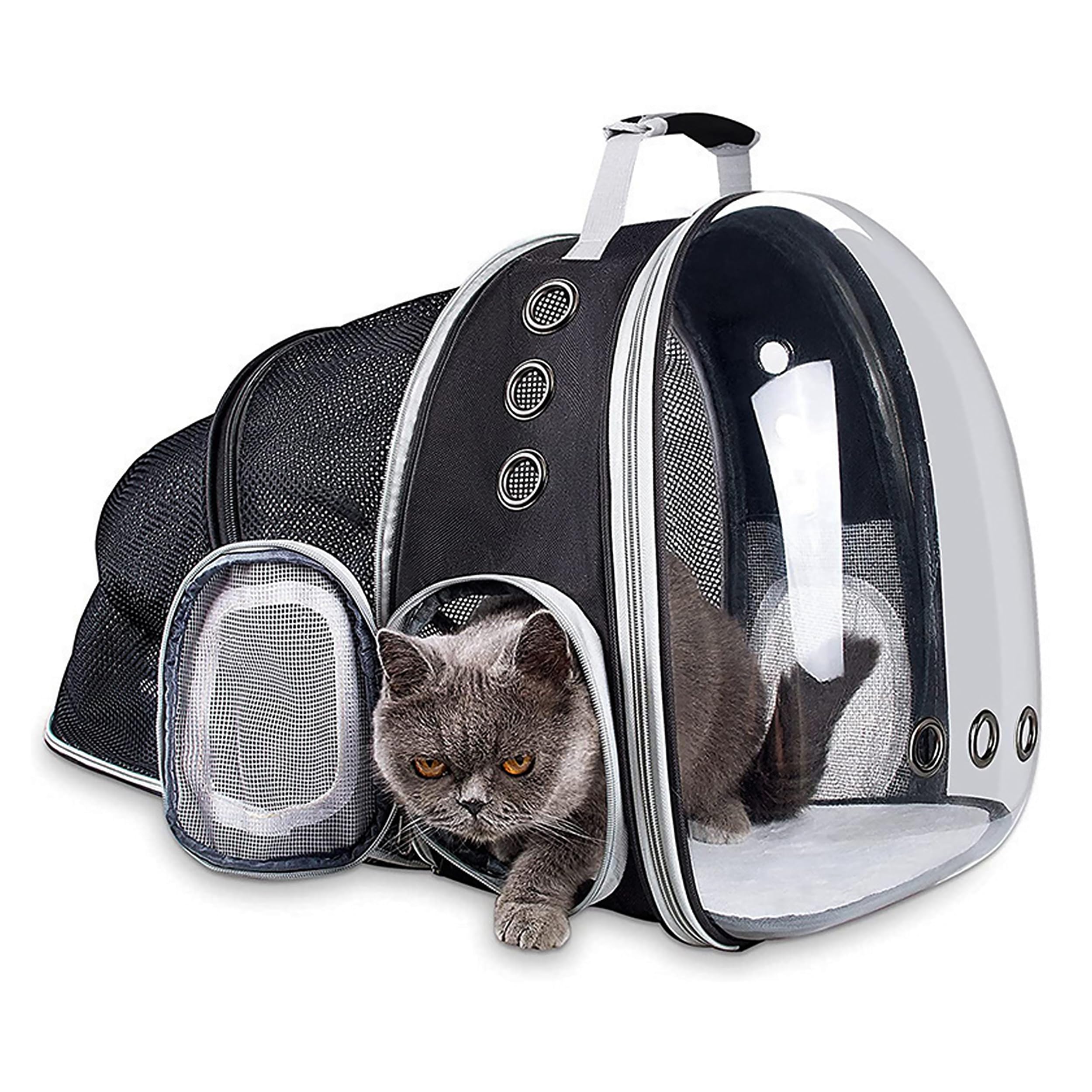 Cat Backpack Carrier,Expandable Bubble Backpack for Carrying Cats and Puppies,Airline-Approved Pet Travel Carrier Designed for Travel, Hiking, Walking Outdoor Use,Black