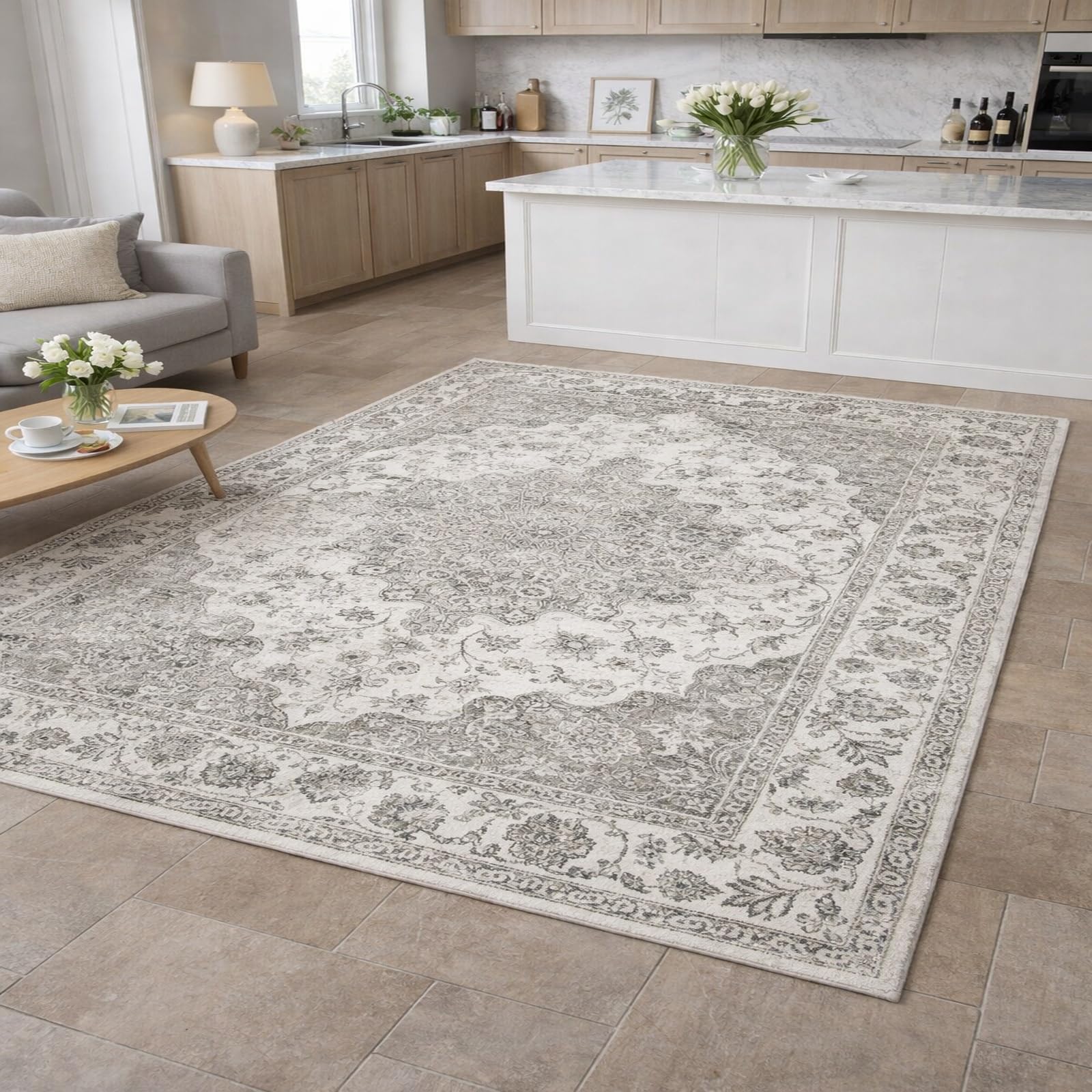 Alfombras lavables Rururug de 160x230 cm con diseño tradicional floral vintage para dormitorio