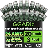 Vista 12 de GEARit Cable Ethernet Cat 6 (paquete de 10 unidades de 6 pies), parche de red Cat6, 10 Gbps, RJ45, cable sin enganches, conectores chapados en oro