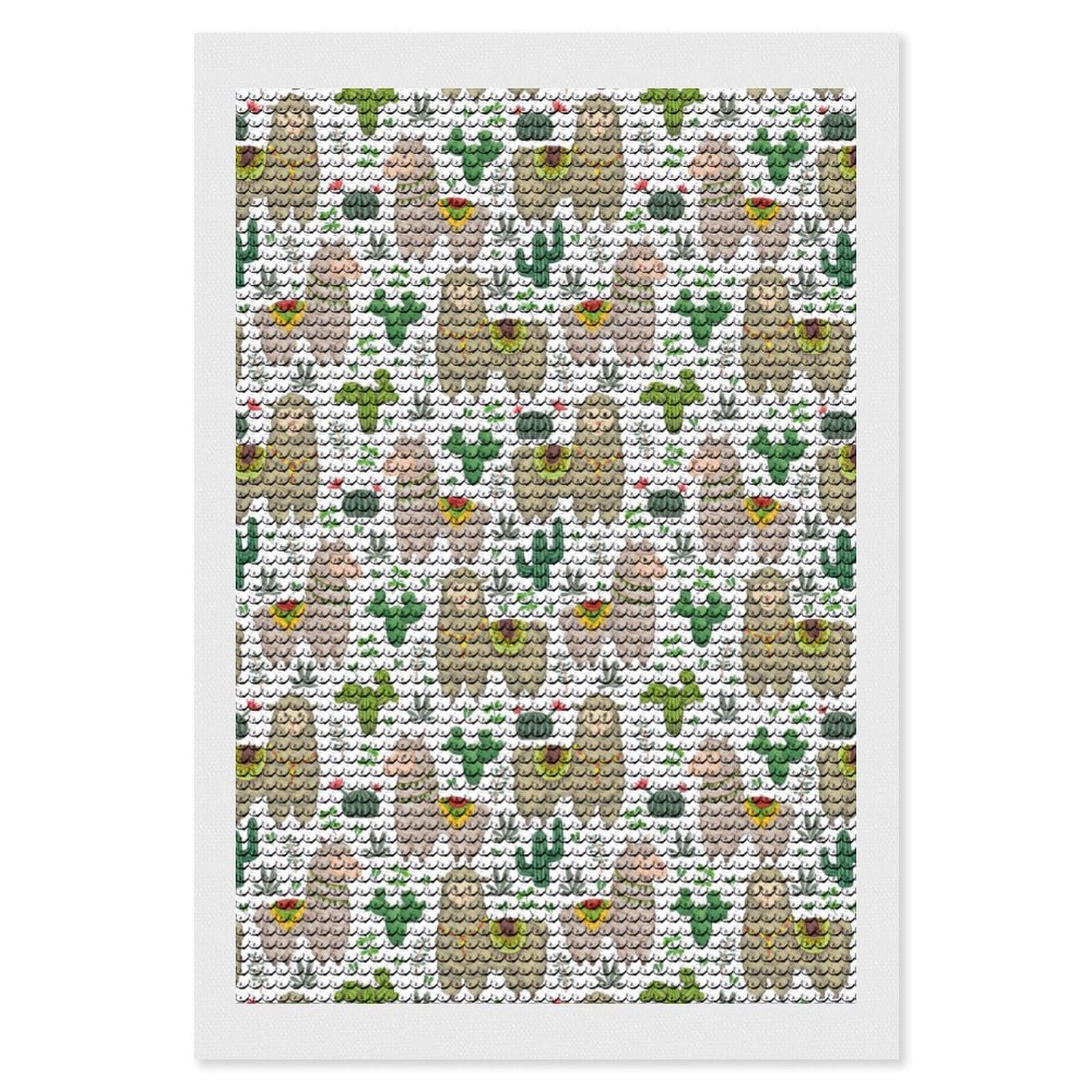 Nclqvjxzkhw Style Boho Alpaca Cactus Pattern Diamond Art Painting For Adult Round Diamonds Pictures Arts Crafts Home Wall Decor 8"X12"