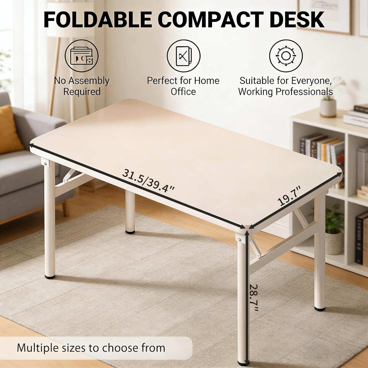 Small Folding Computer Desk - 39.4 Inch Foldable Small Spaces Compact Desk,No Assembly,Bedroom, Dorm and Apartment,Portable Study for Home Office Table