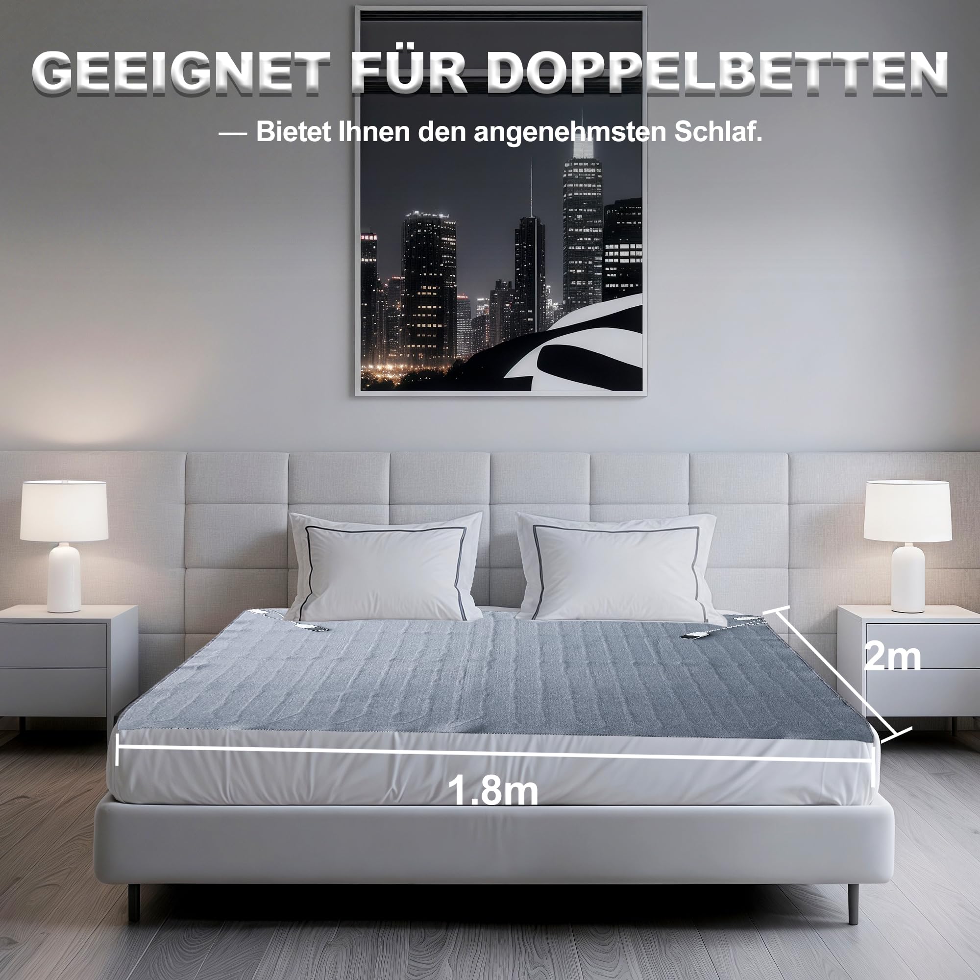 Doppelsteuerung 2-Zonen Wärmeunterbett 180x200cm: Heizdecke mit Überhitzungsschutz+Auto-Abschaltung 5 Temperaturstufen waschmaschinenfest (Controller abnehmbar) – Zum Vorwärmen unter Laken